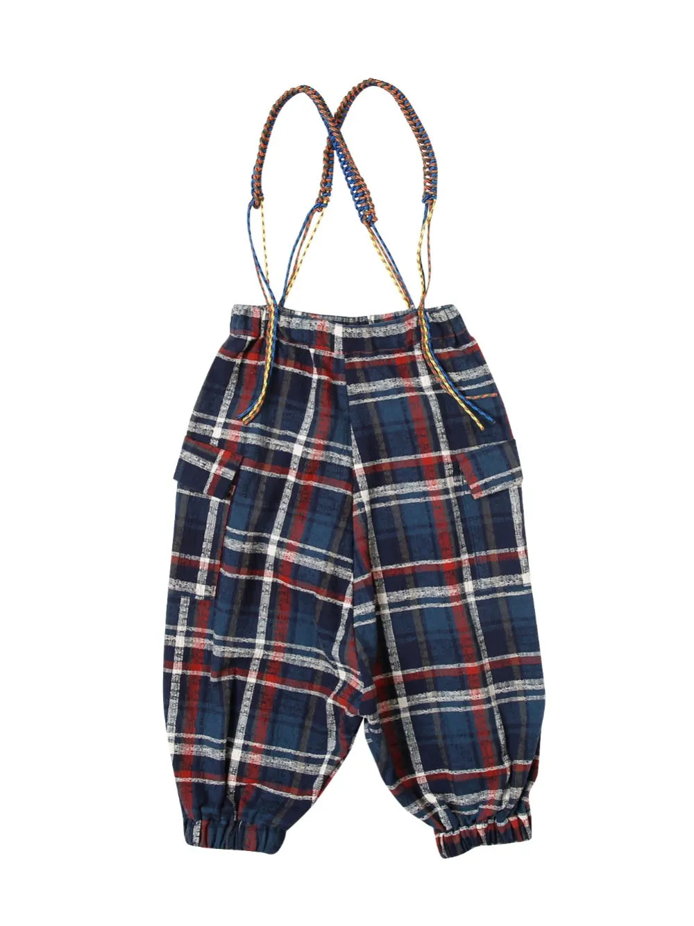 Navy Checked Suspender Pants