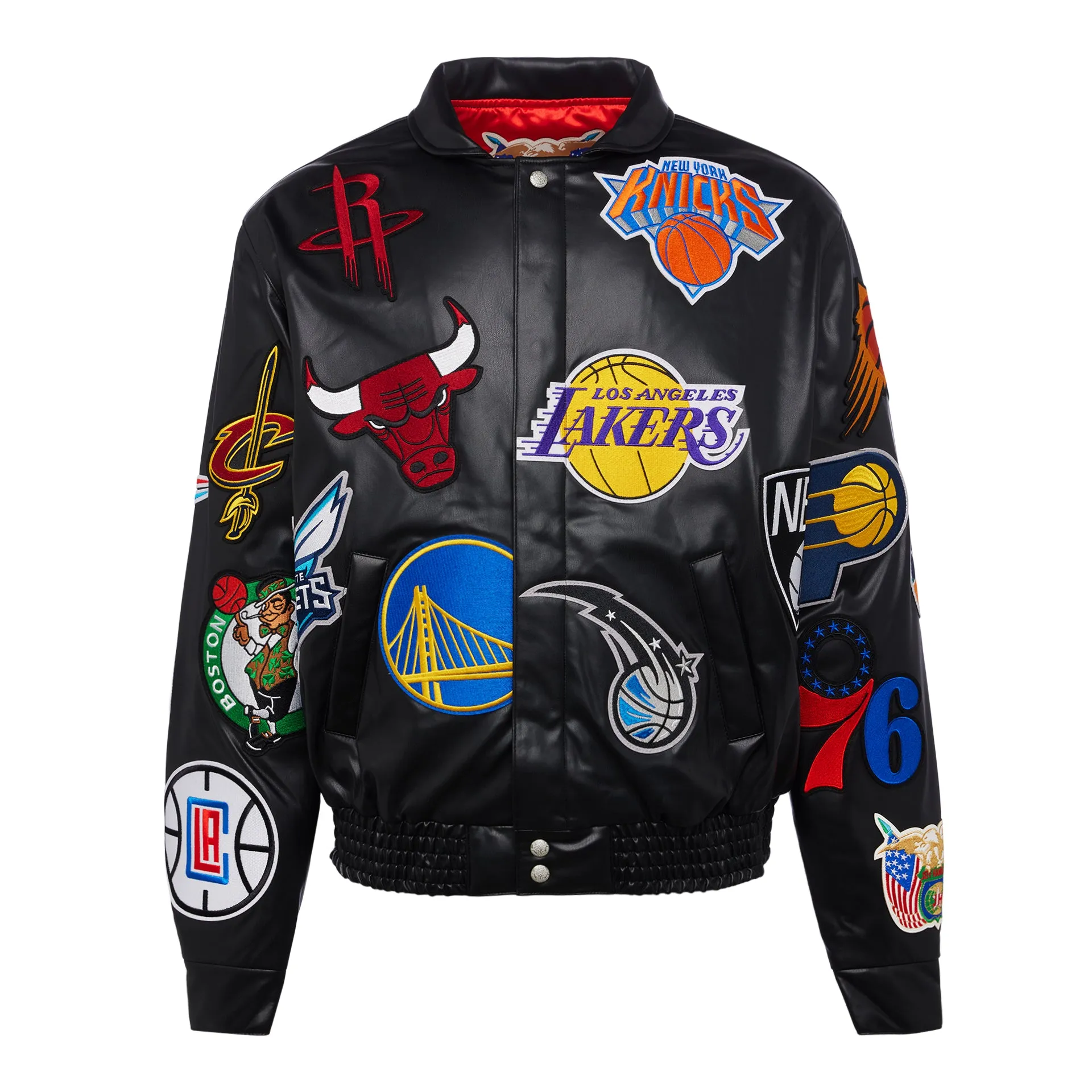 NBA COLLAGE VEGAN LEATHER JACKET Black