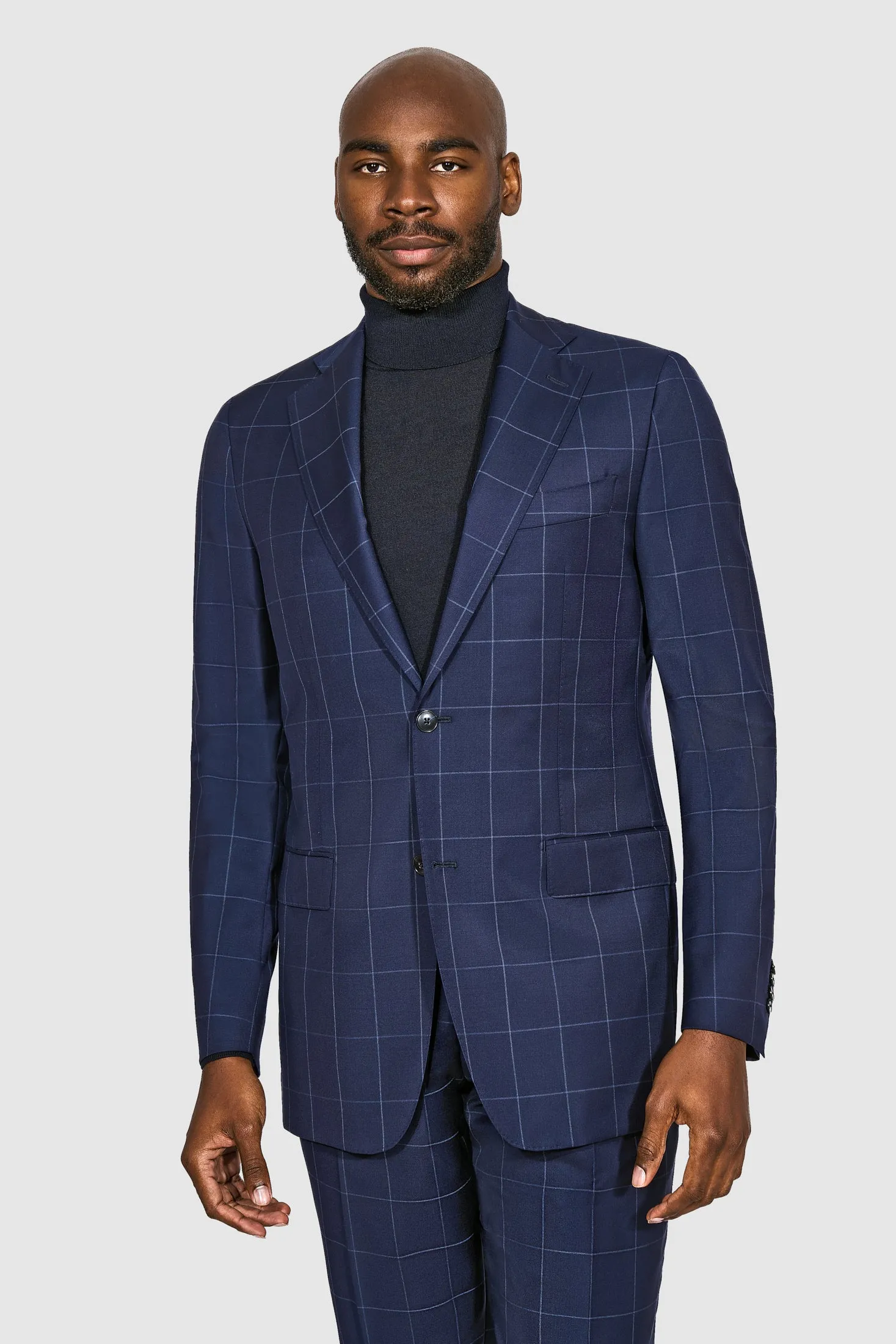 New SUITREVIEW Elmhurst Blue Windowpane Pure Wool All Season Suit - Size 38R and 42R