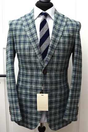 New W. Tags SUITSUPPLY Havana Blue/Green Check Cotton, Linen and Silk Blazer - Size 38R