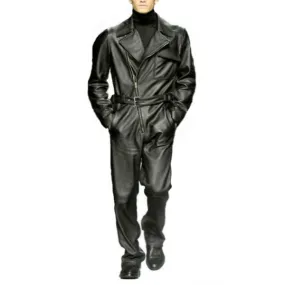 Notch Collar Style Rider Men Leather Jumpsuit