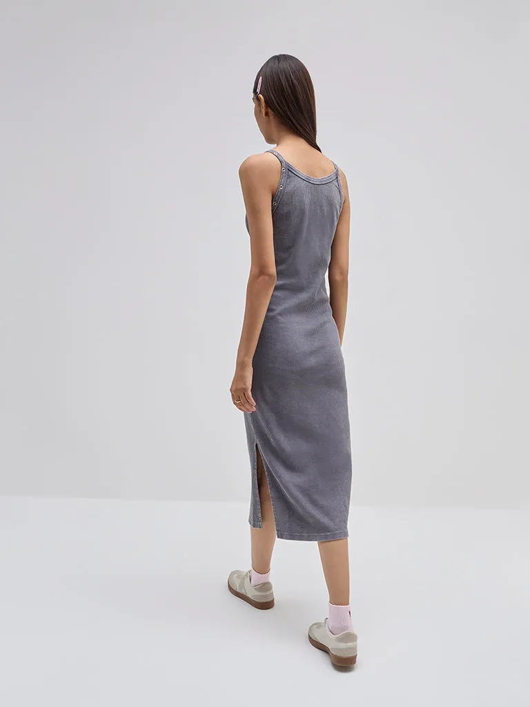 Nuon Grey Ribbed Textured Cotton Bodycon Dress