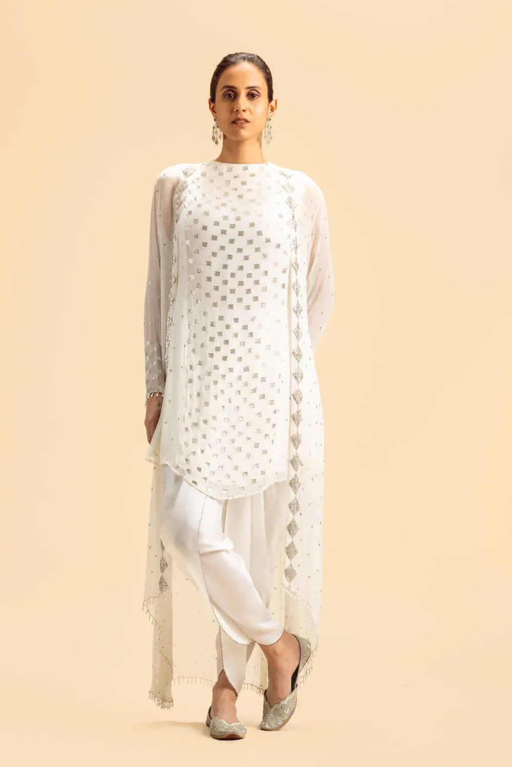 Off White Jaclet And Dhoti Set