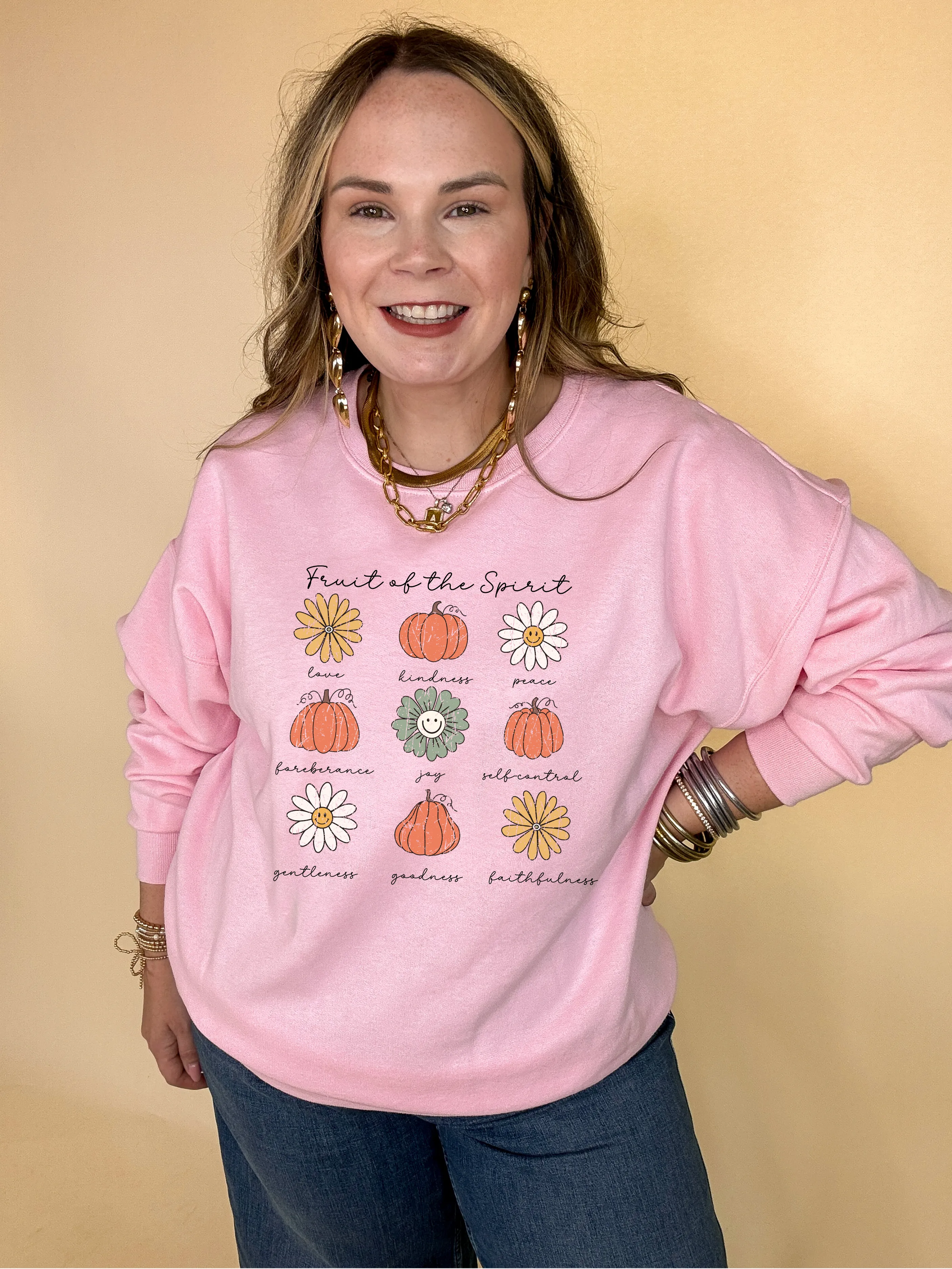 Online Exclusive | Fruits of the Spirit with Pumpkin and Flower Icons Graphic Sweatshirts in Multiple Color Options