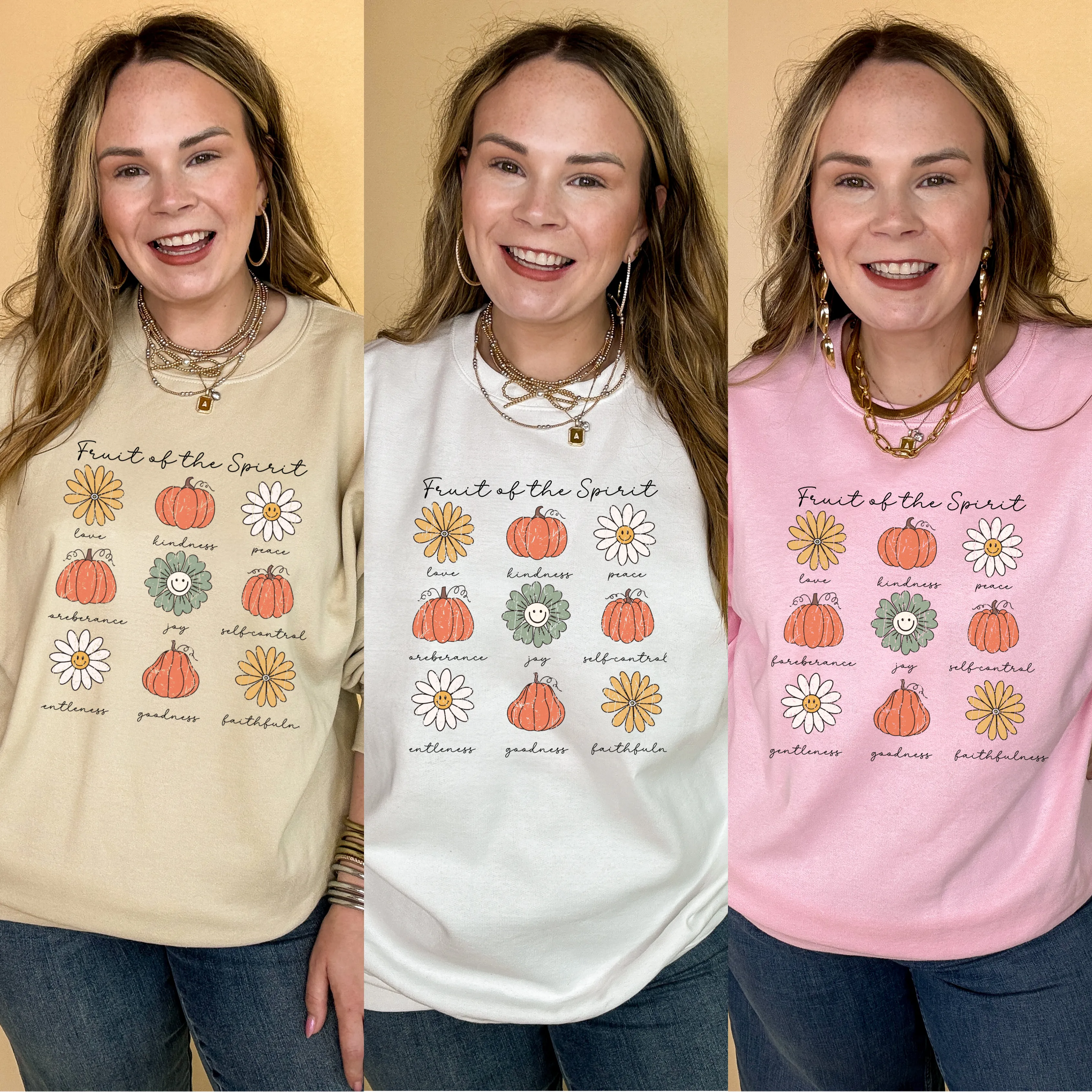 Online Exclusive | Fruits of the Spirit with Pumpkin and Flower Icons Graphic Sweatshirts in Multiple Color Options