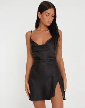 Parvani Slip Dress in Satin Black