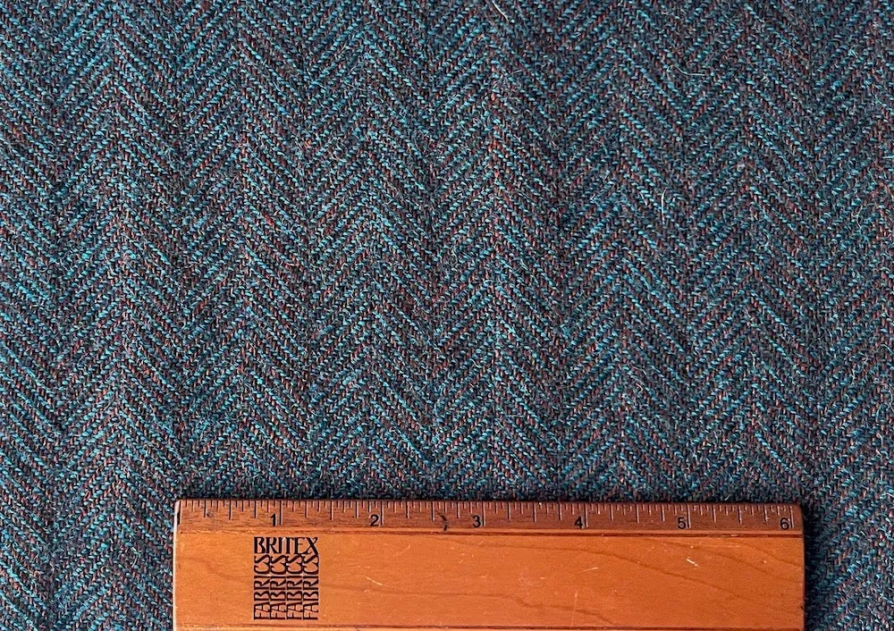 Perla Ocean Blue & Vintage Brick Shetland Wool Herringbone (Made in Italy)