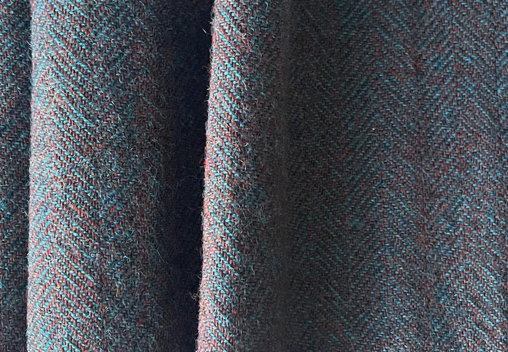 Perla Ocean Blue & Vintage Brick Shetland Wool Herringbone (Made in Italy)