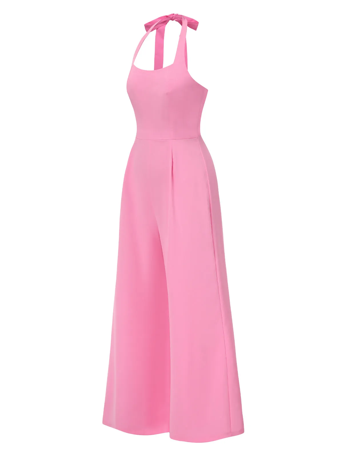 Pink 1950s Halter Solid Jumpsuit