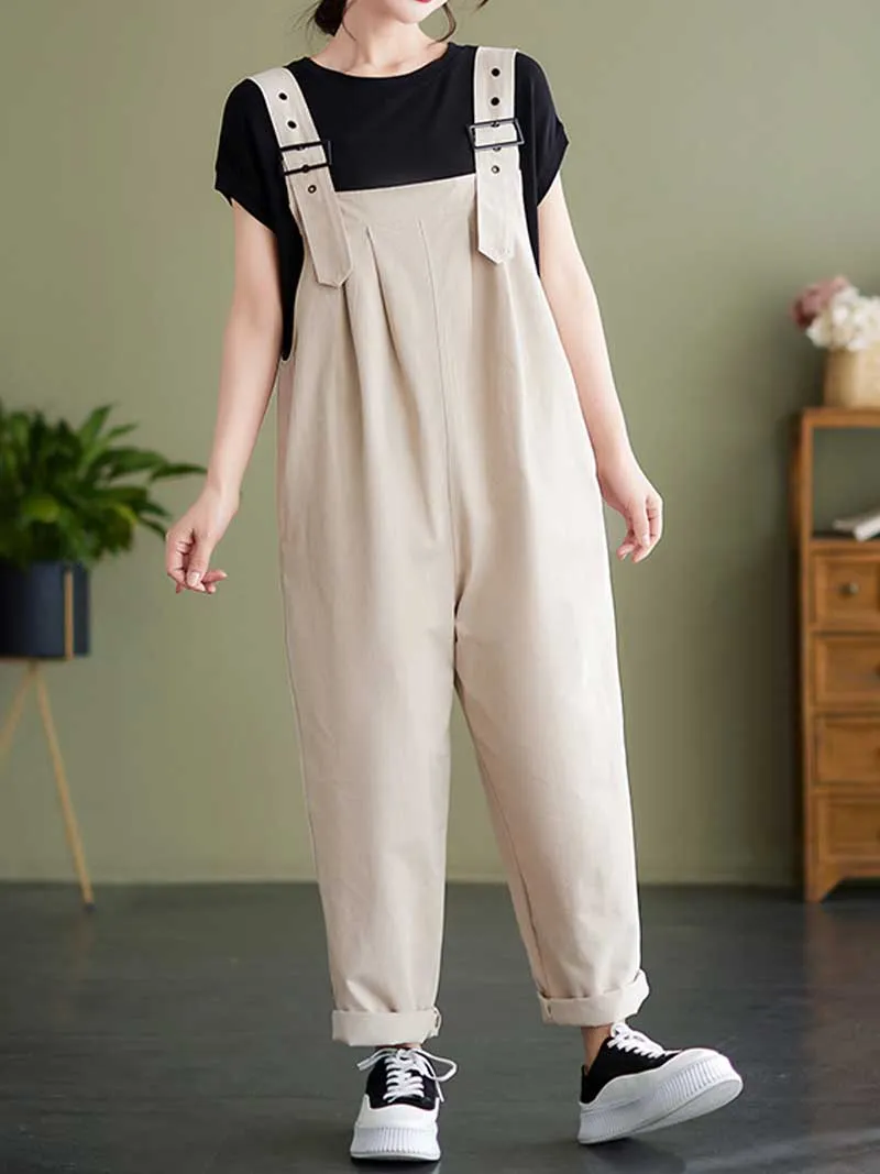 Plain Cotton Overalls High Waist Dungaree