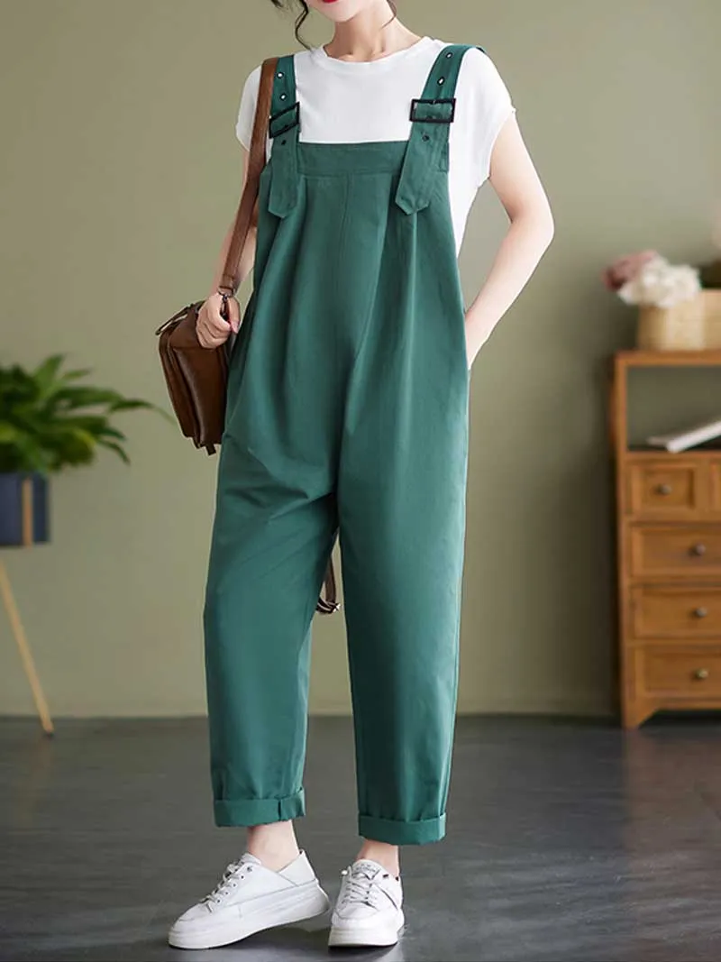 Plain Cotton Overalls High Waist Dungaree