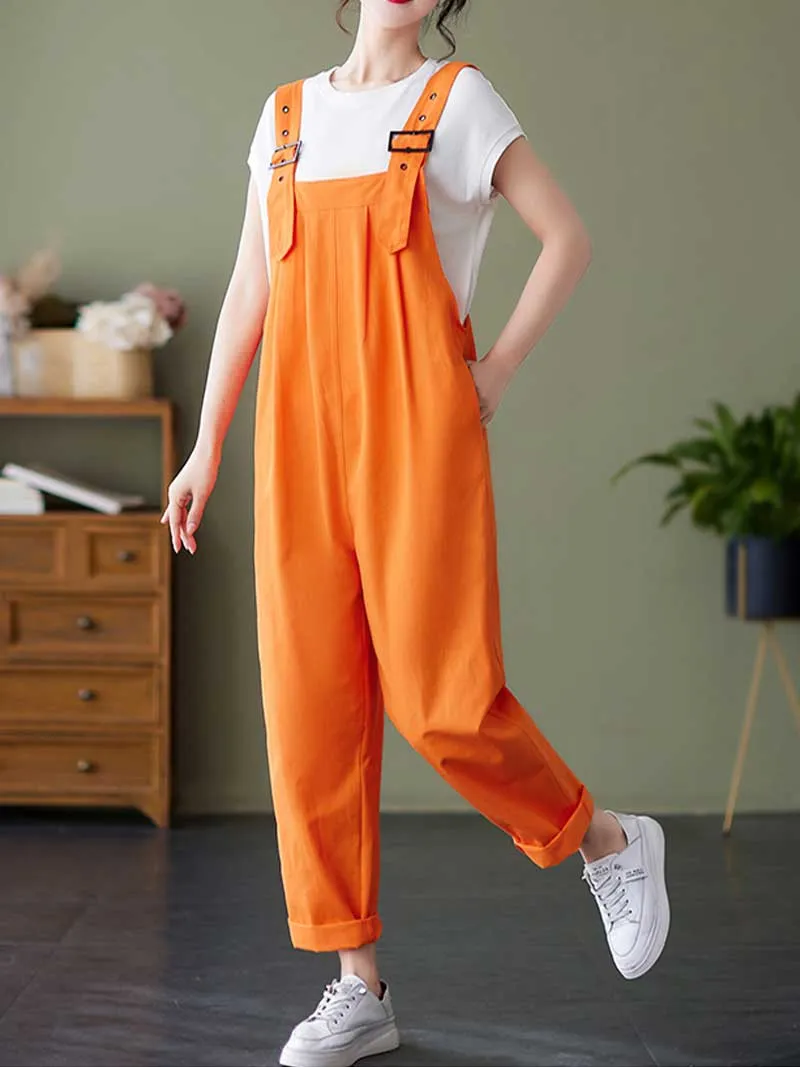 Plain Cotton Overalls High Waist Dungaree