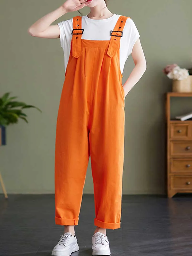 Plain Cotton Overalls High Waist Dungaree