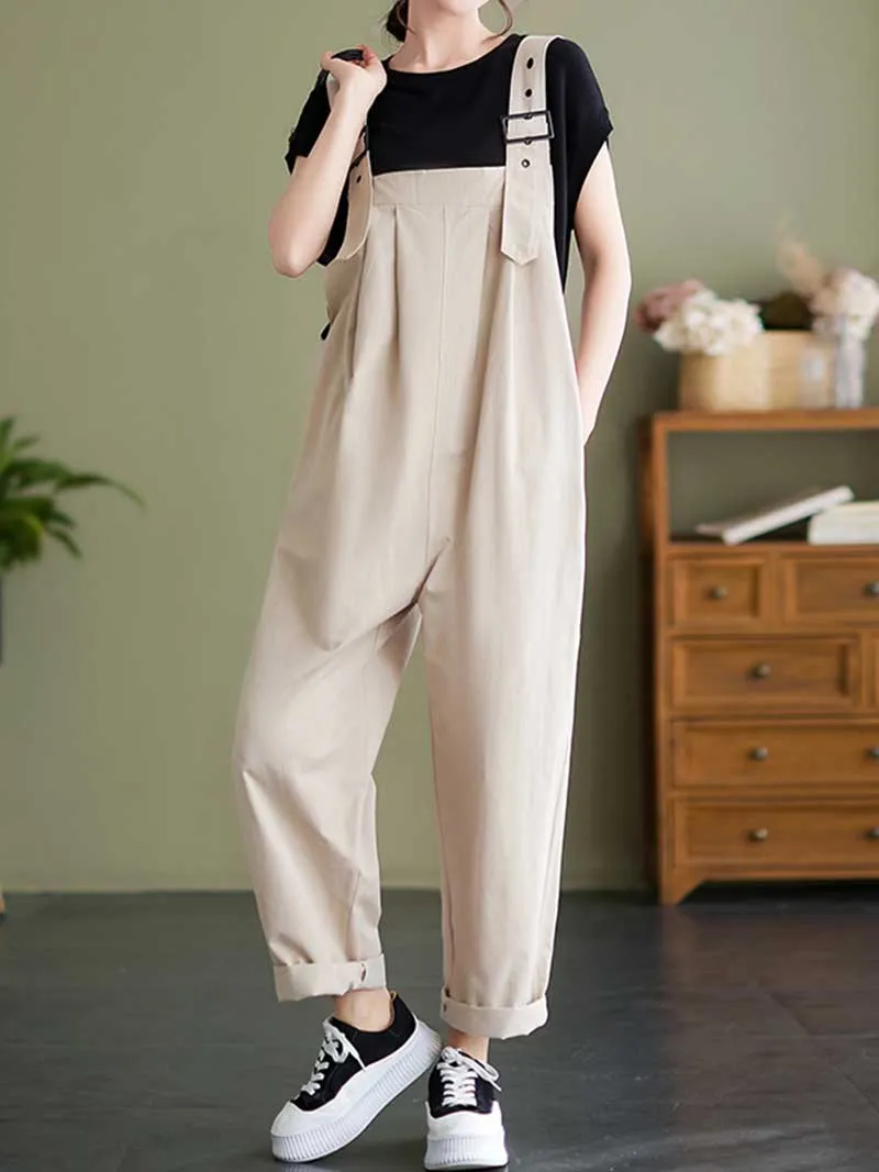 Plain Cotton Overalls High Waist Dungaree