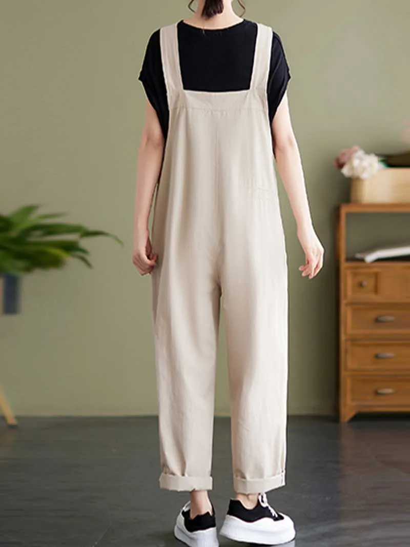 Plain Cotton Overalls High Waist Dungaree