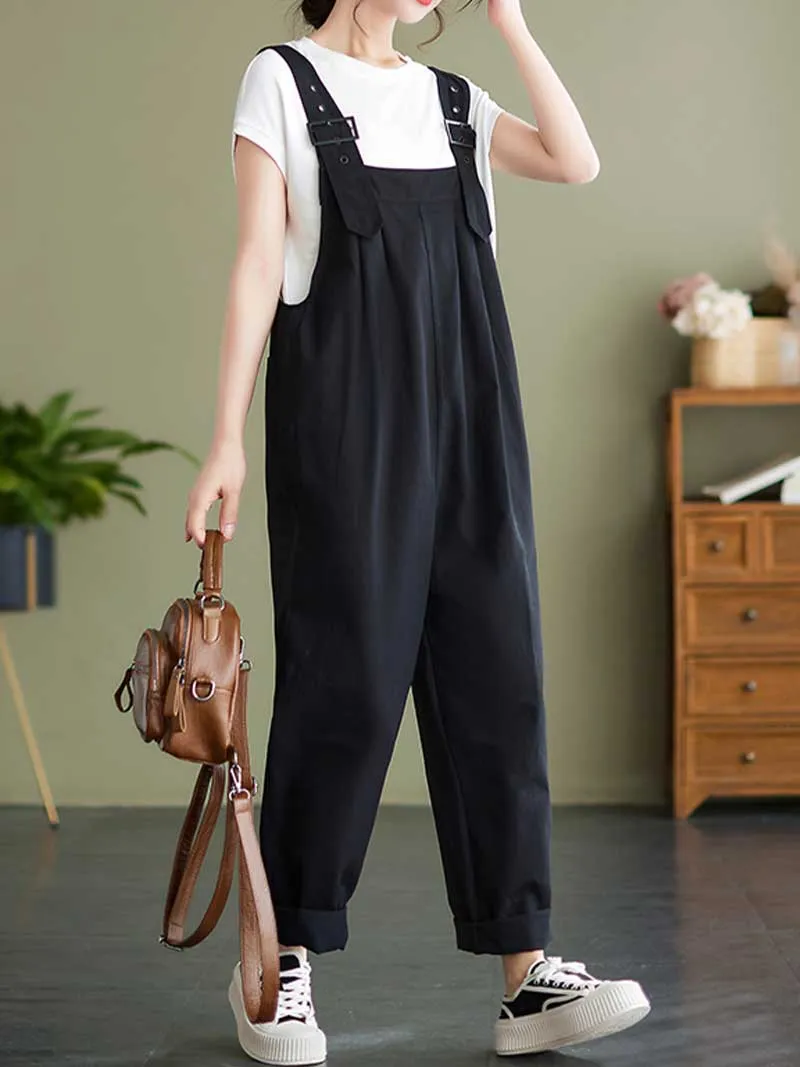 Plain Cotton Overalls High Waist Dungaree