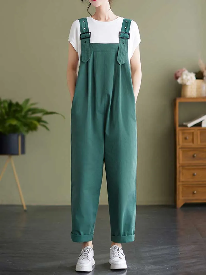 Plain Cotton Overalls High Waist Dungaree