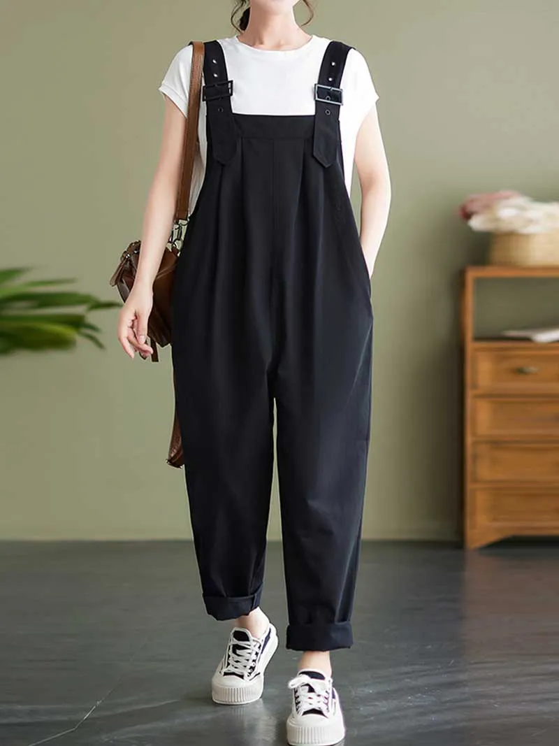 Plain Cotton Overalls High Waist Dungaree