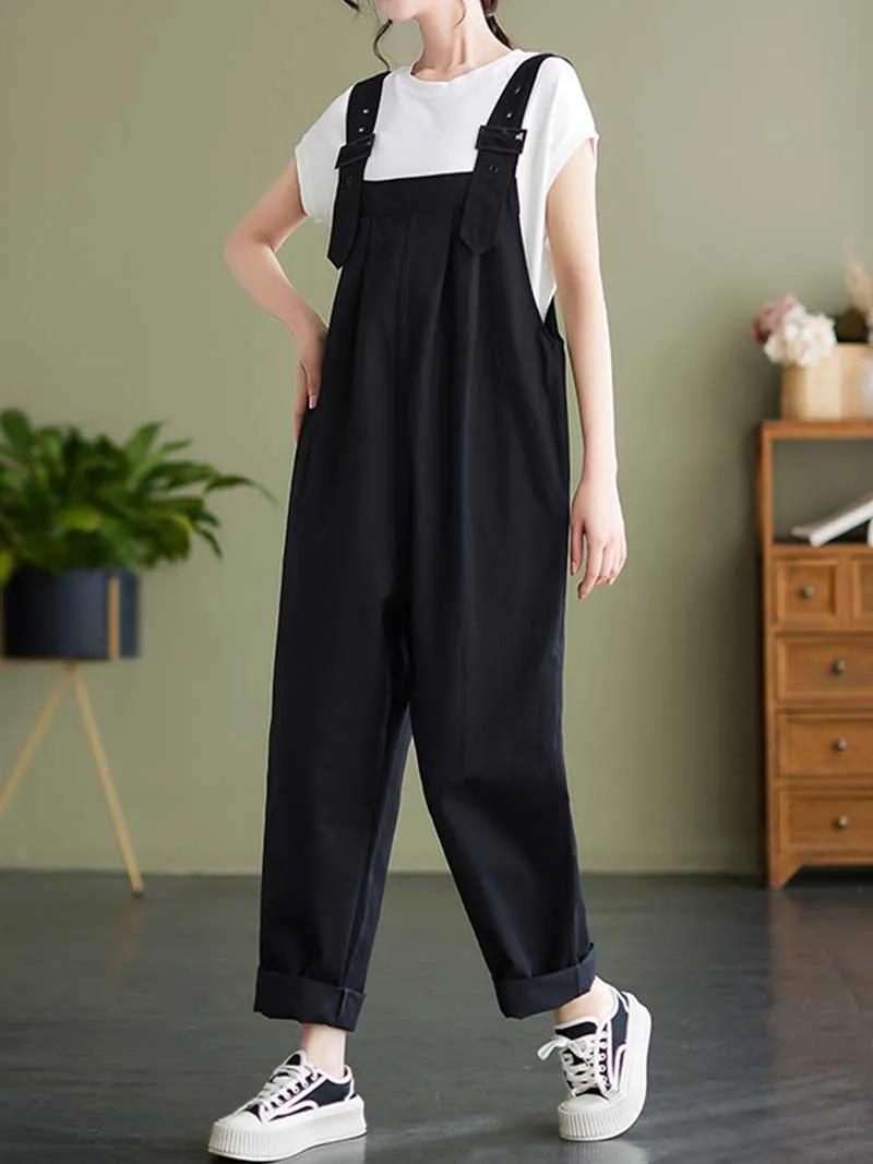 Plain Cotton Overalls High Waist Dungaree