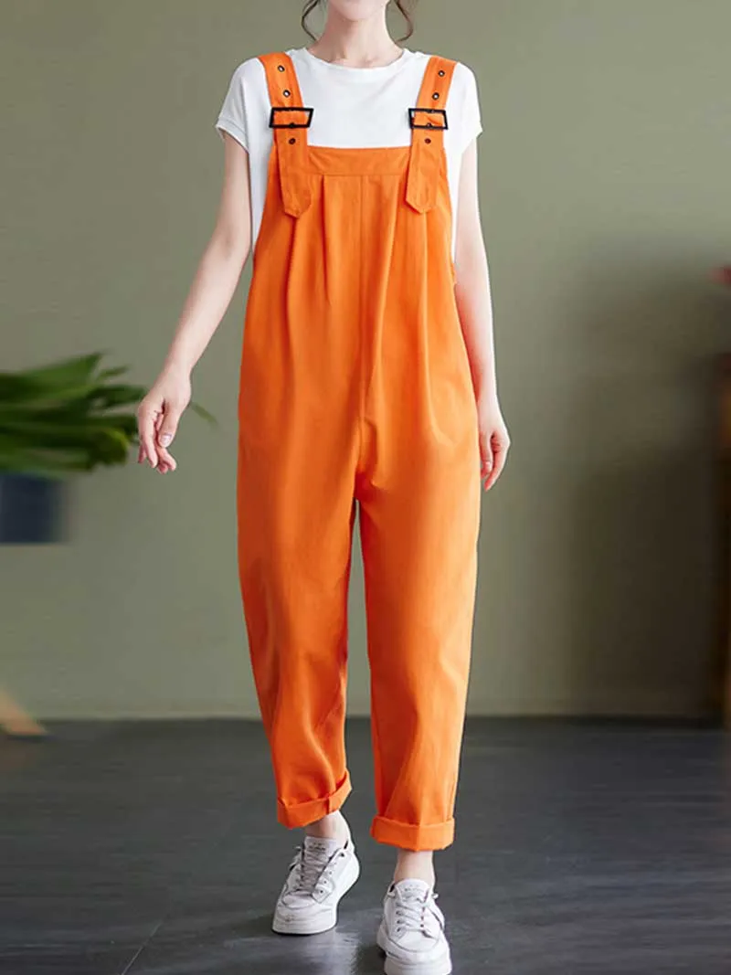 Plain Cotton Overalls High Waist Dungaree