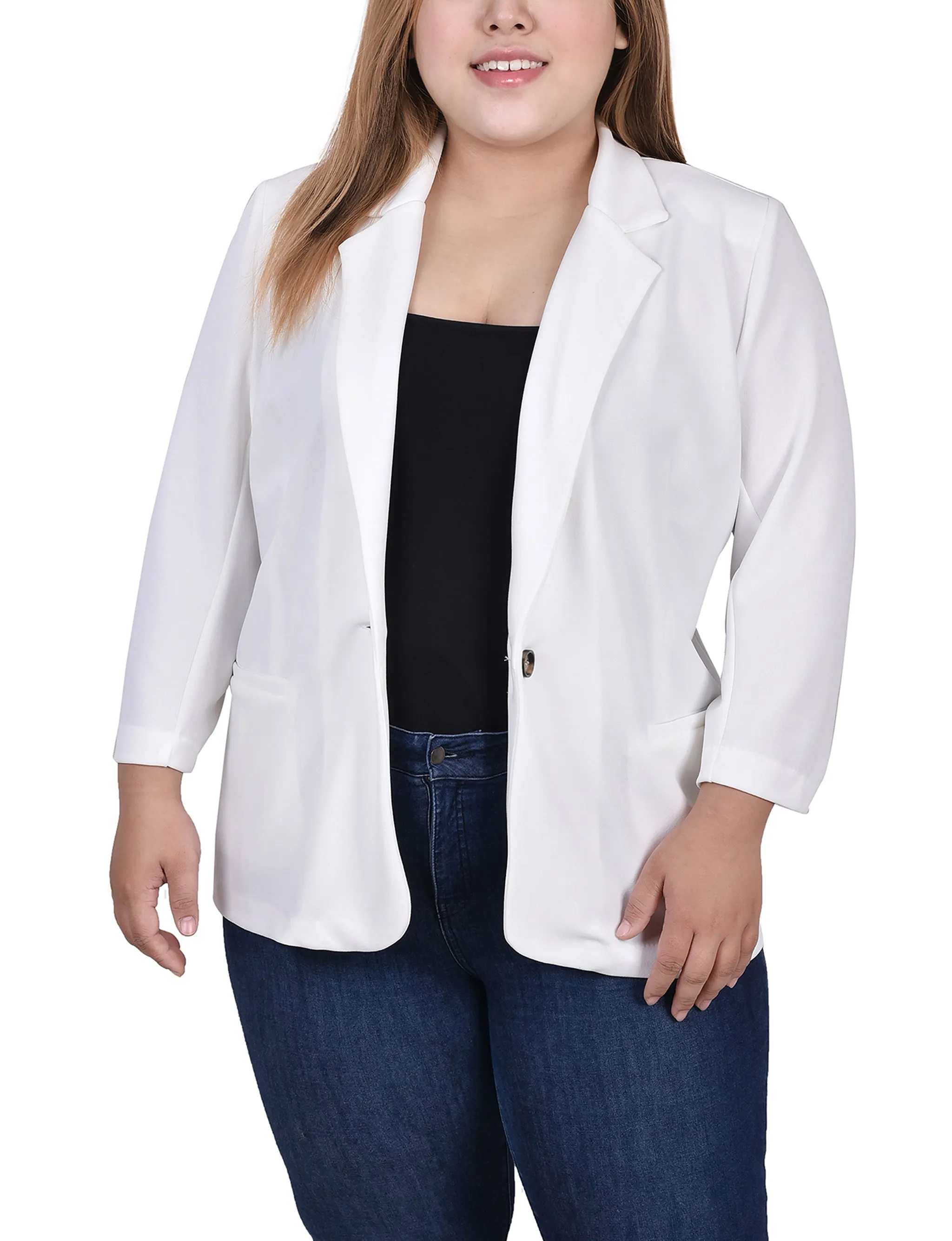 Plus Size 3/4 Sleeve Scuba Crepe Jacket