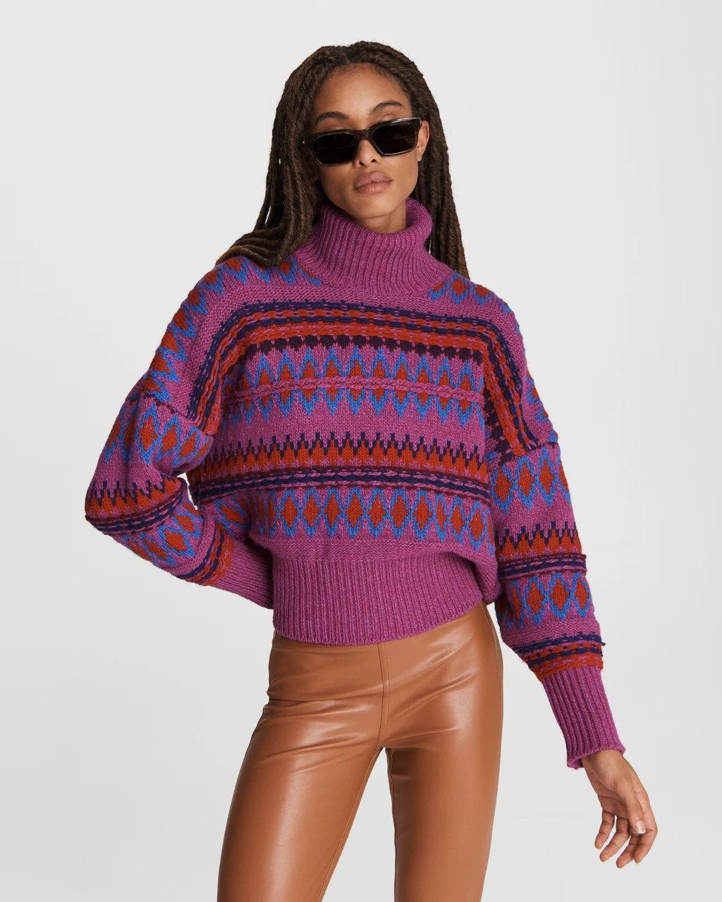 Purple Willow Fair Isle Turtleneck Sweater