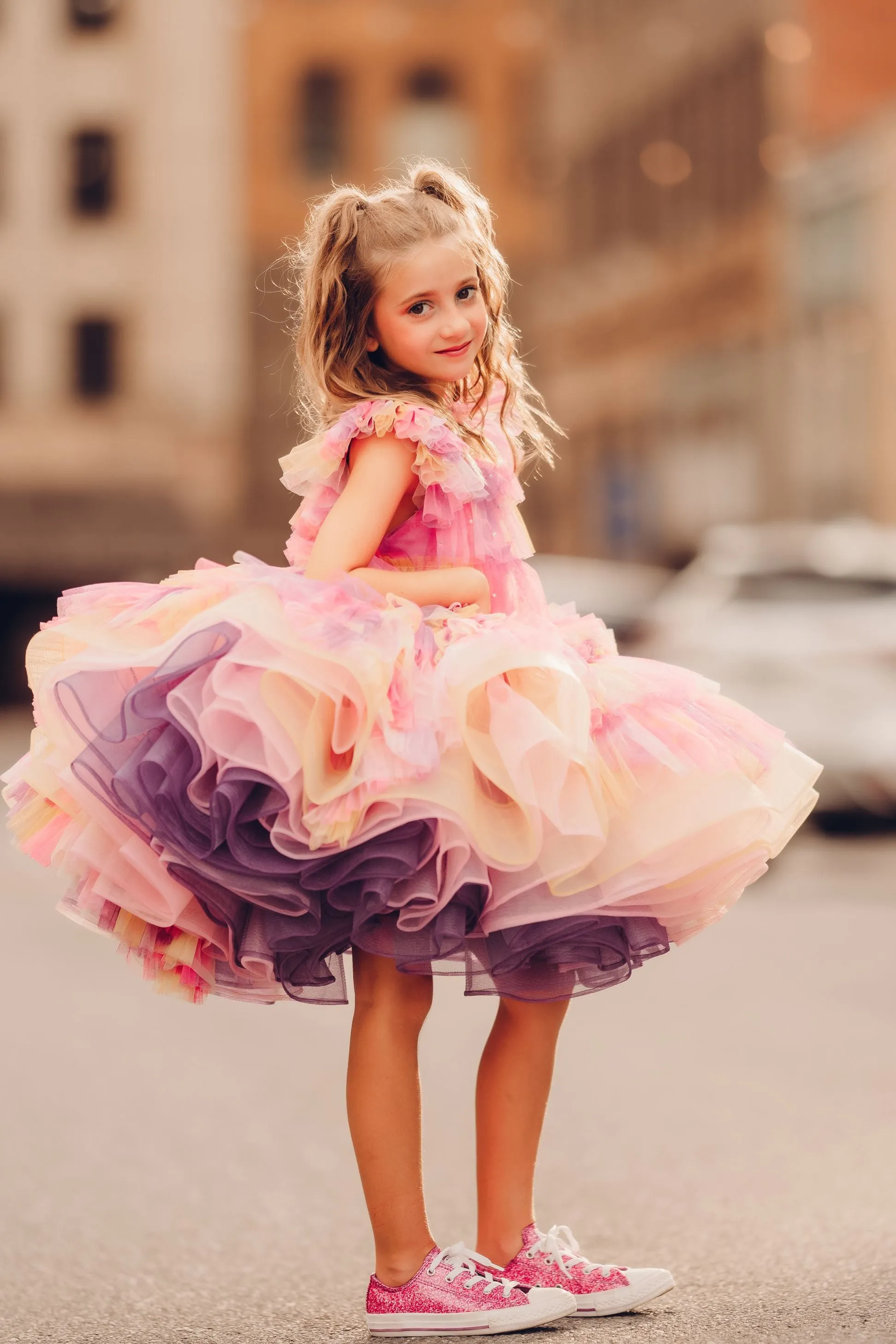 "Sunset Sorbet" petal  Length Dress ( 6 Year - Petite 7 Year)-