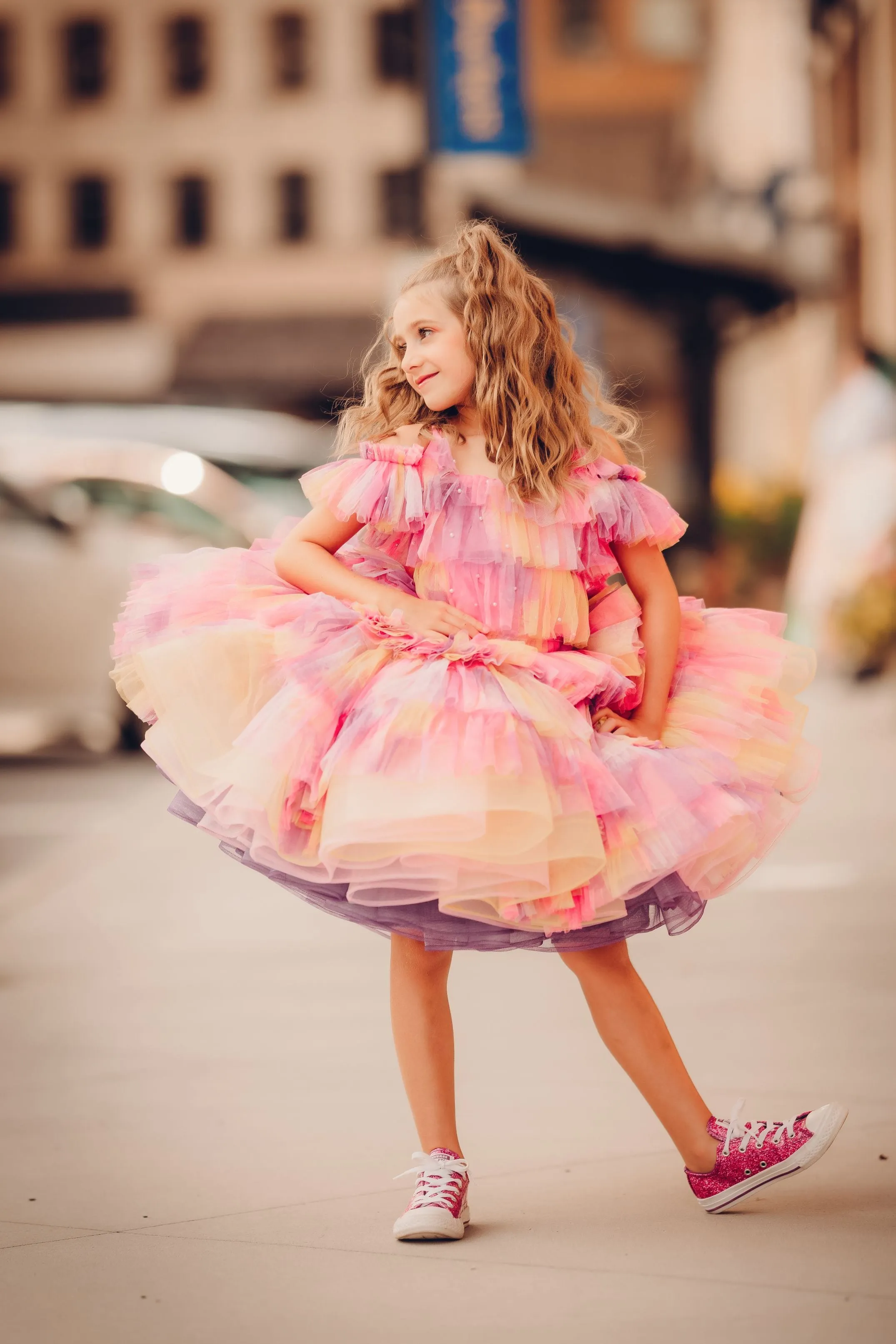 "Sunset Sorbet" petal  Length Dress ( 6 Year - Petite 7 Year)-