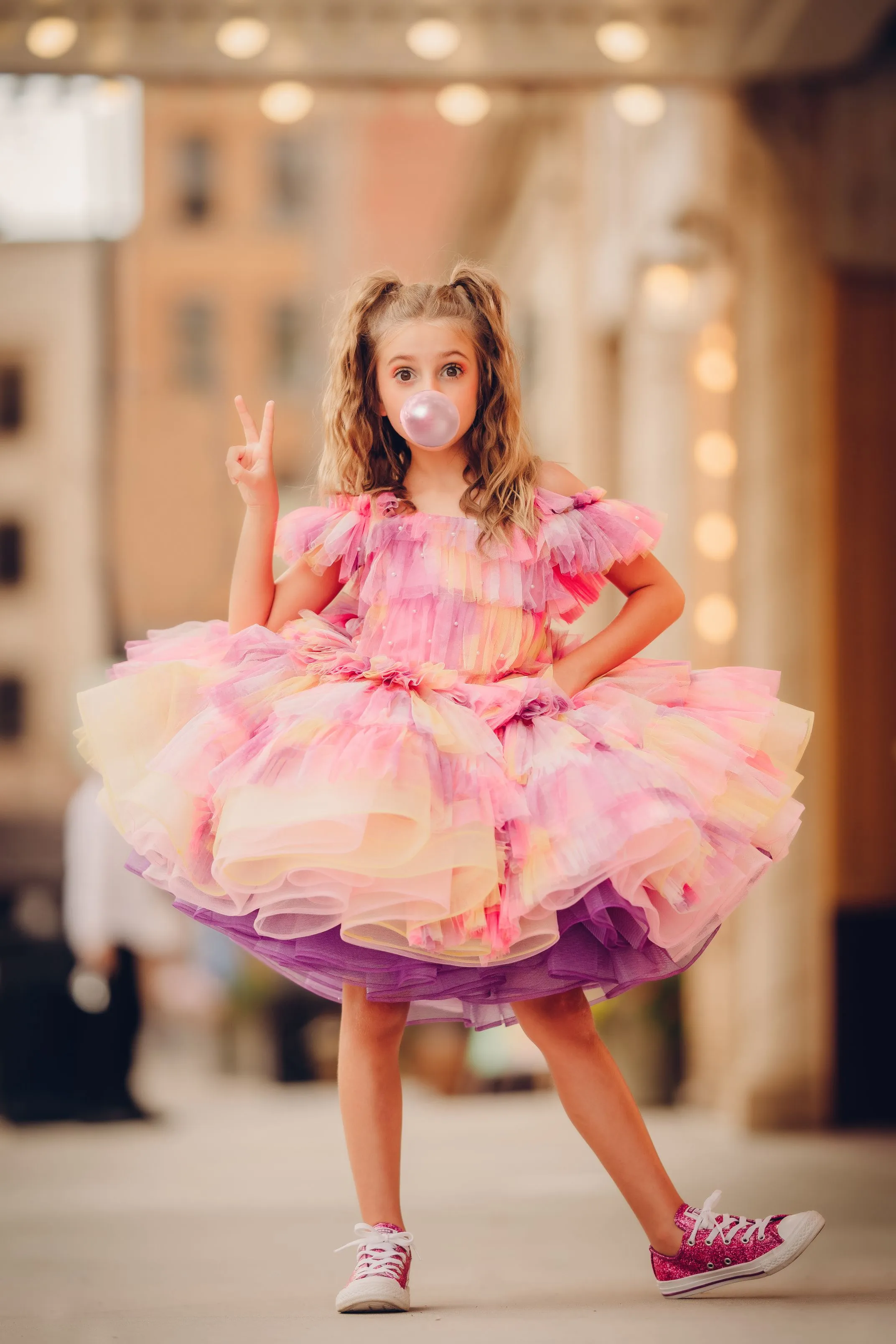 "Sunset Sorbet" petal  Length Dress ( 6 Year - Petite 7 Year)-