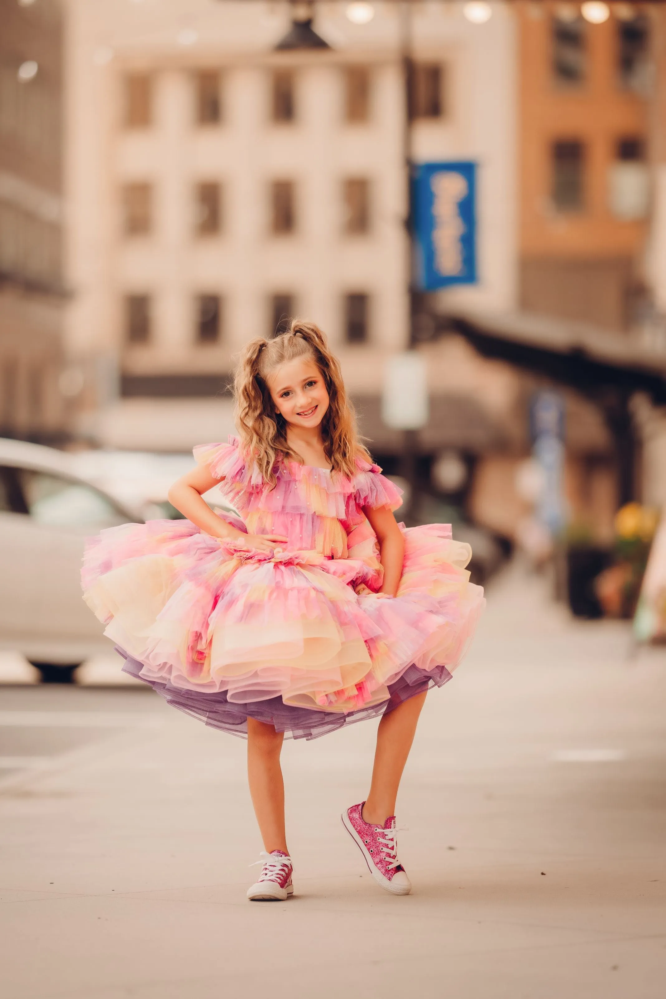 "Sunset Sorbet" petal  Length Dress ( 6 Year - Petite 7 Year)-