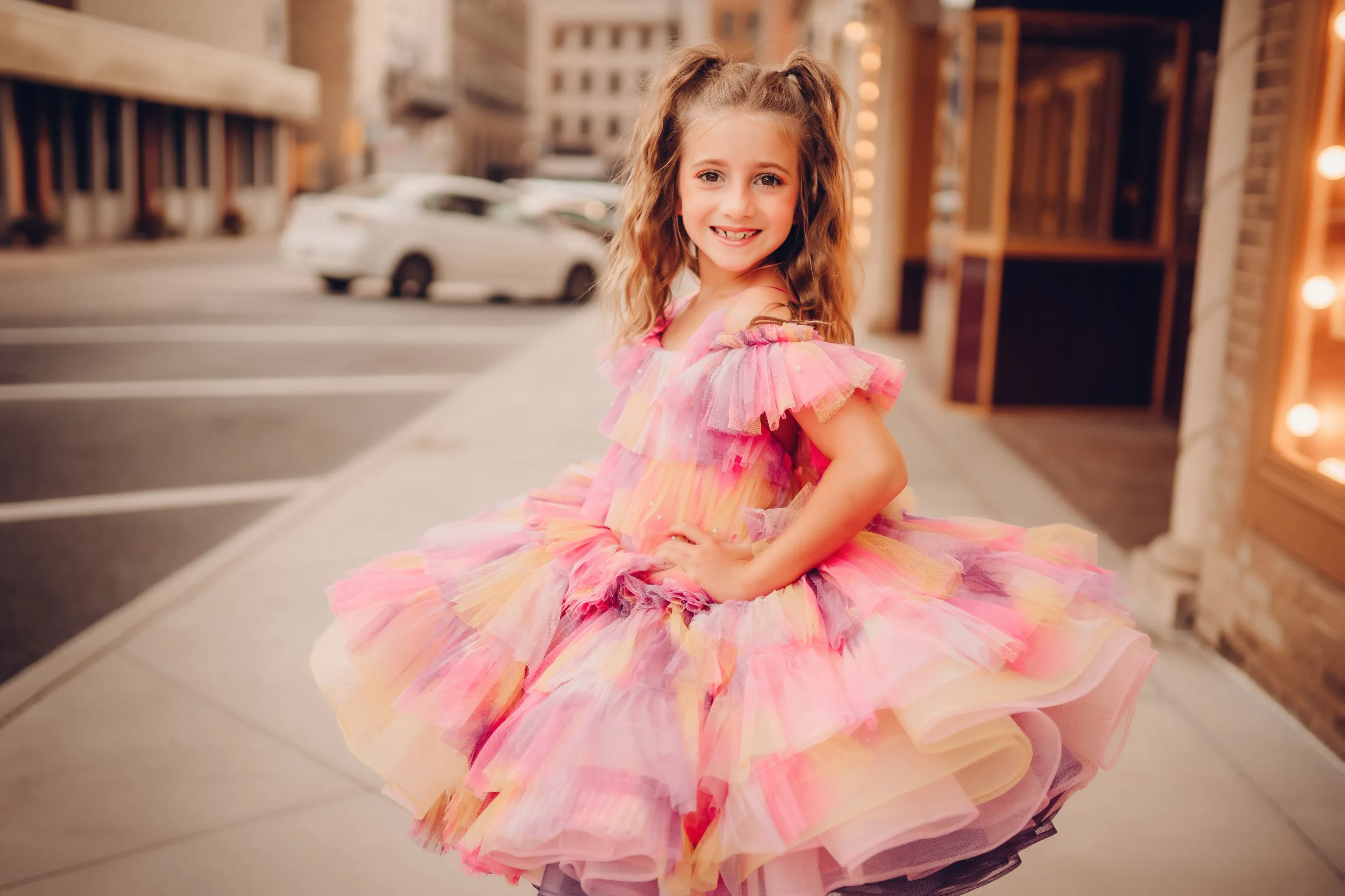 "Sunset Sorbet" petal  Length Dress ( 6 Year - Petite 7 Year)-