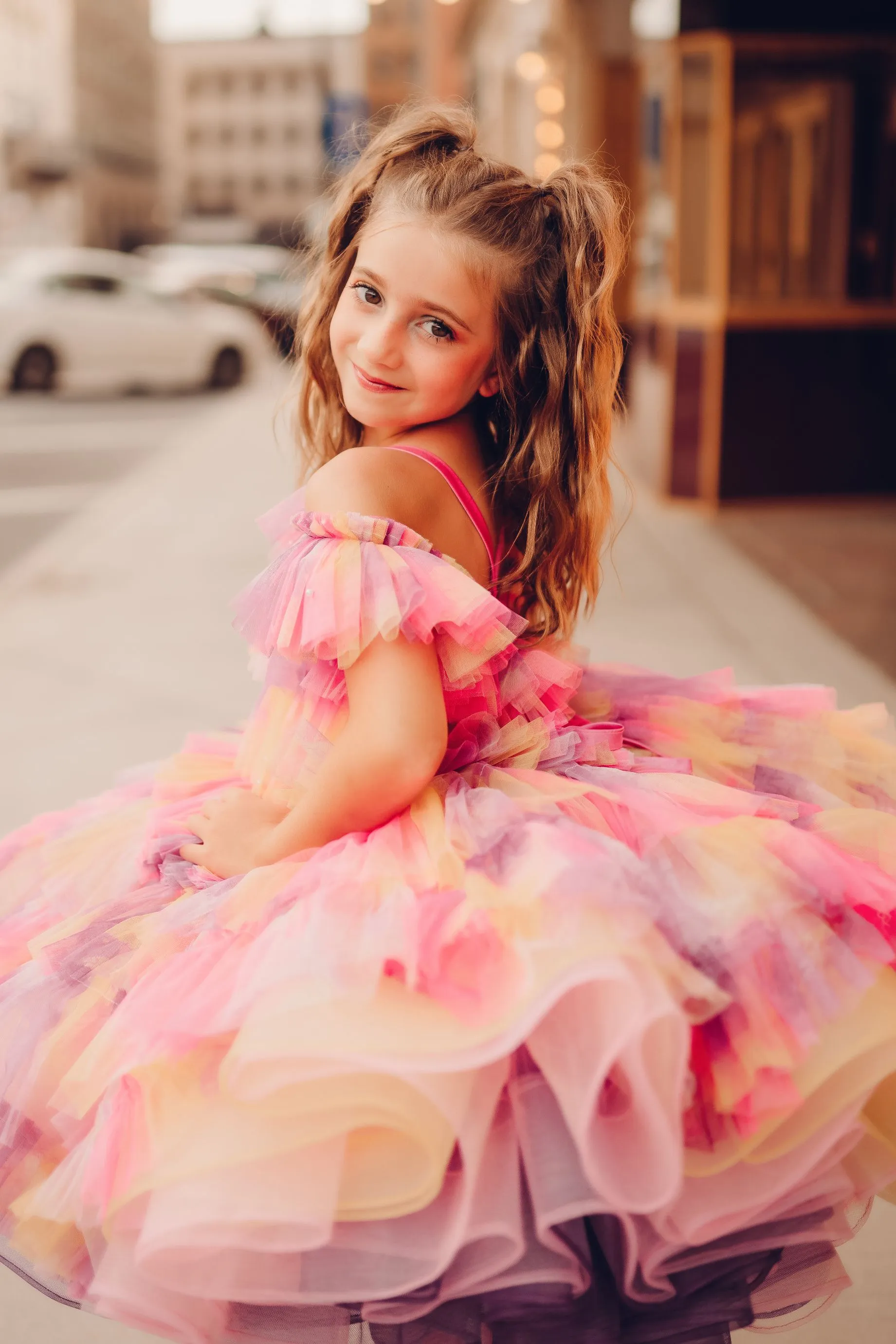 "Sunset Sorbet" petal  Length Dress ( 6 Year - Petite 7 Year)-