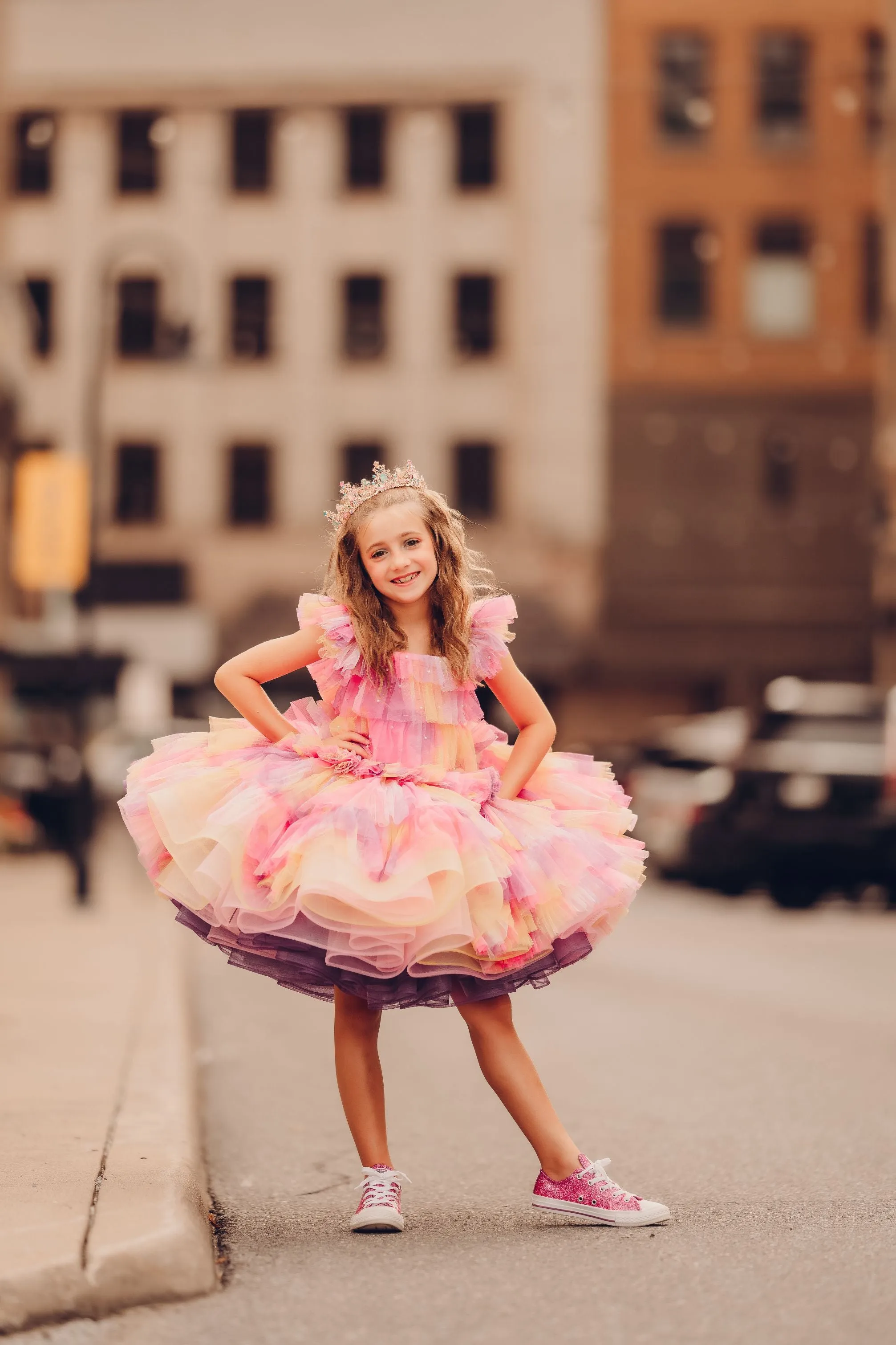 "Sunset Sorbet" petal  Length Dress ( 6 Year - Petite 7 Year)-