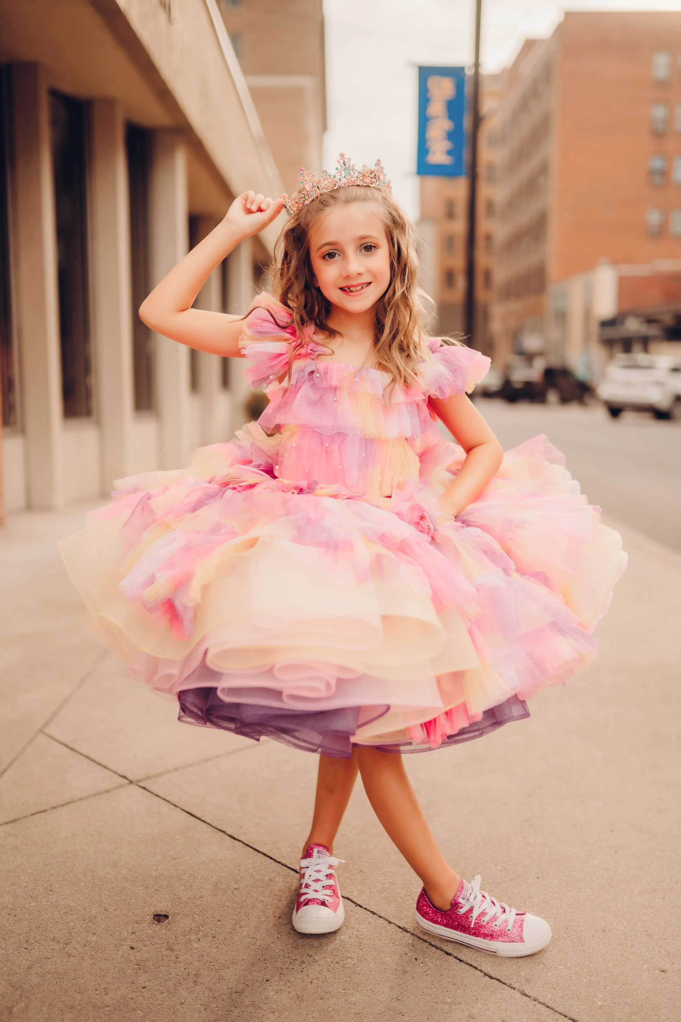 "Sunset Sorbet" petal  Length Dress ( 6 Year - Petite 7 Year)-