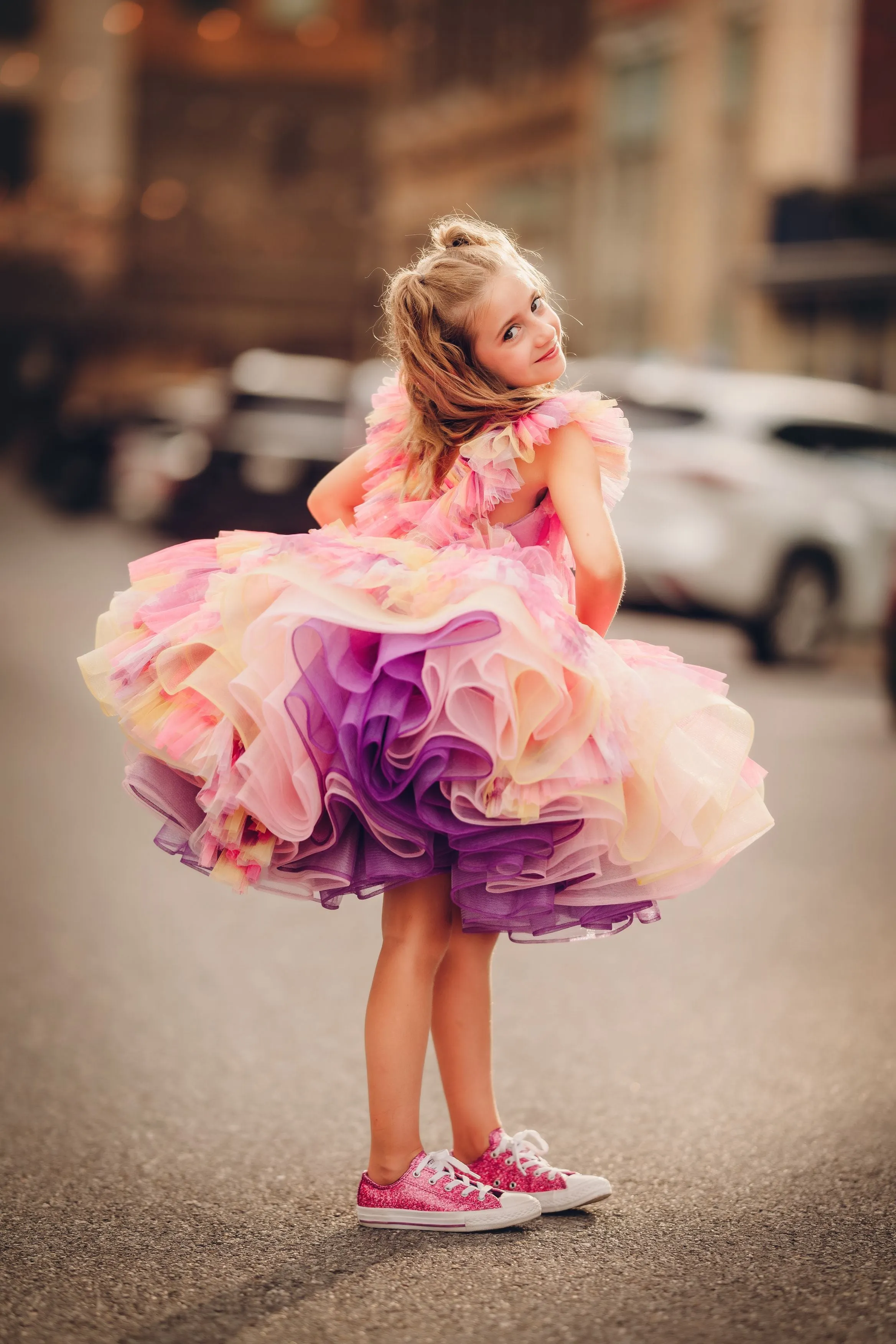 "Sunset Sorbet" petal  Length Dress ( 6 Year - Petite 7 Year)-