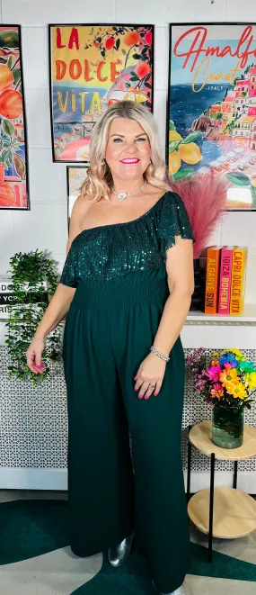 Radiant Sparkle Jumpsuit - Bottle Green