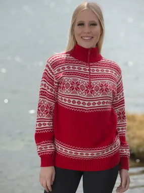 Red Alpaca Turtleneck Sweater for Women