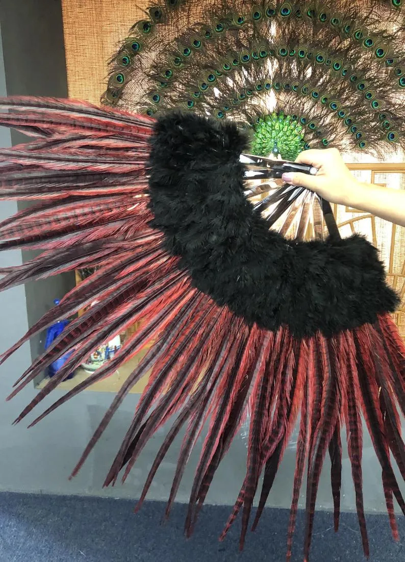 Red / black  Marabou & Pheasant Feather Fan