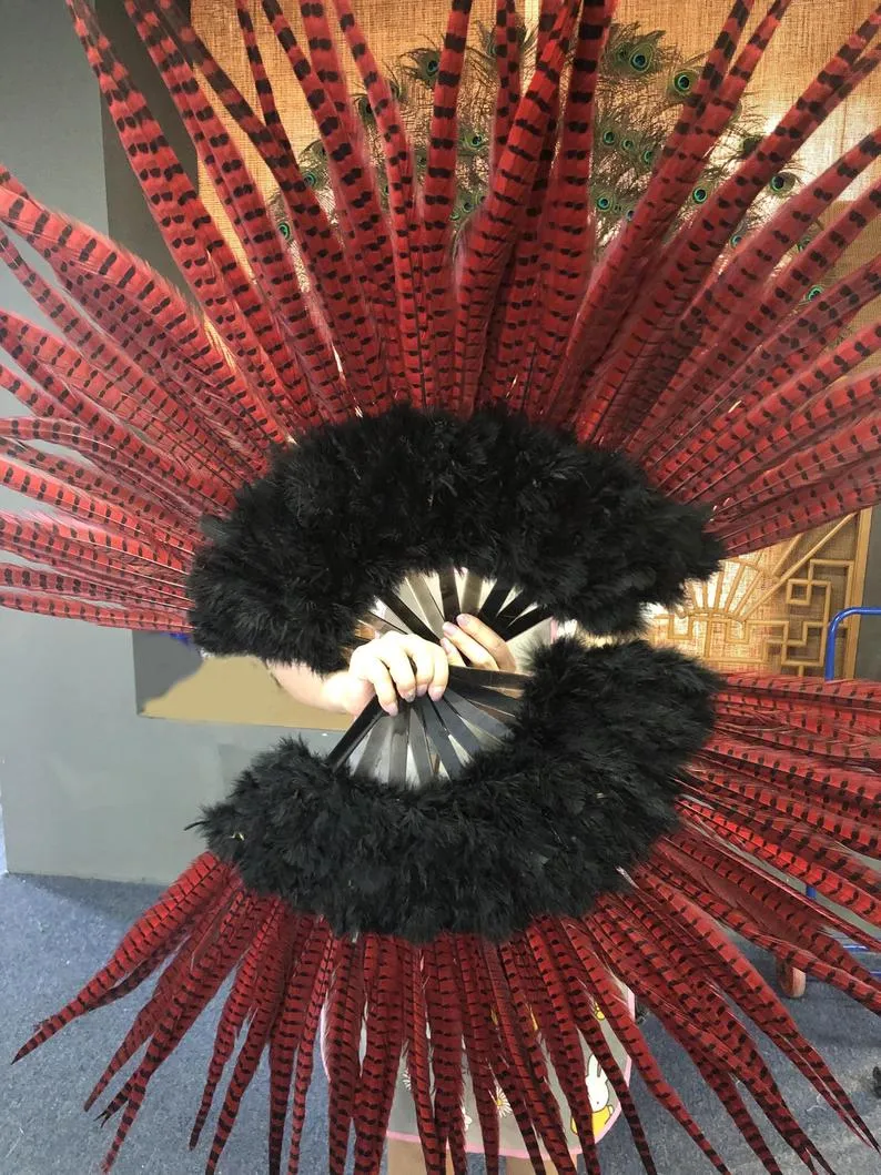 Red / black  Marabou & Pheasant Feather Fan