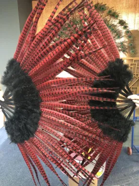 Red / black  Marabou & Pheasant Feather Fan