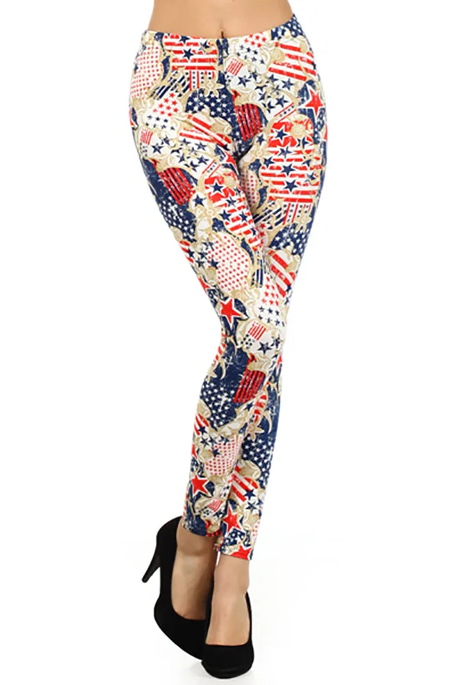 Red/Blue Patriotic Abstract American Flag Graphic Print Leggings Fourth of July