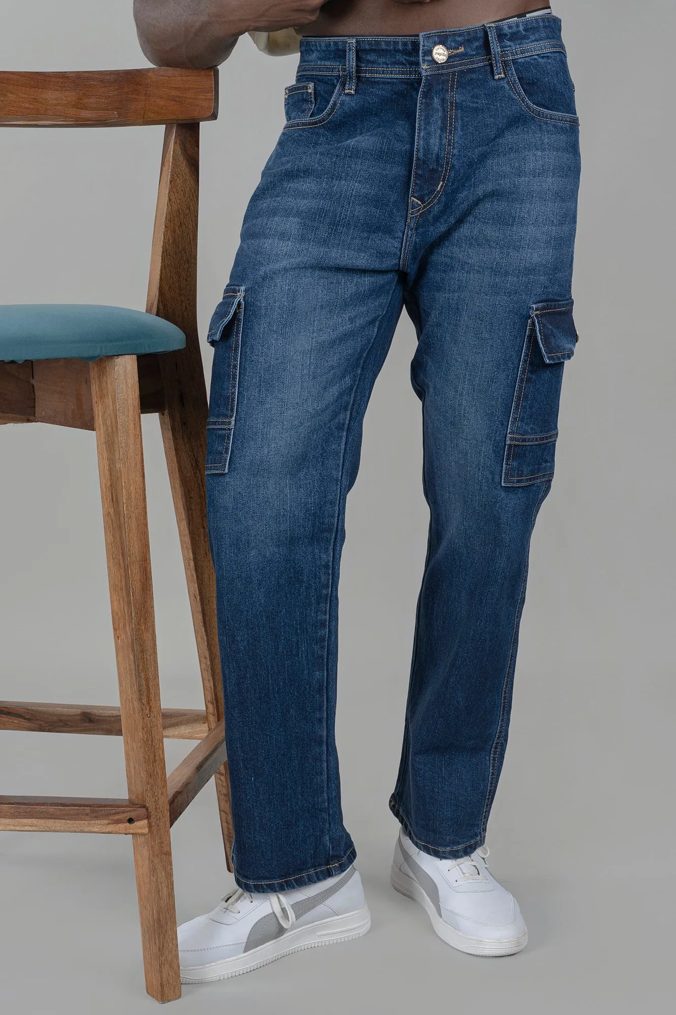 Regular Fit Dark Blue Cargo Jeans