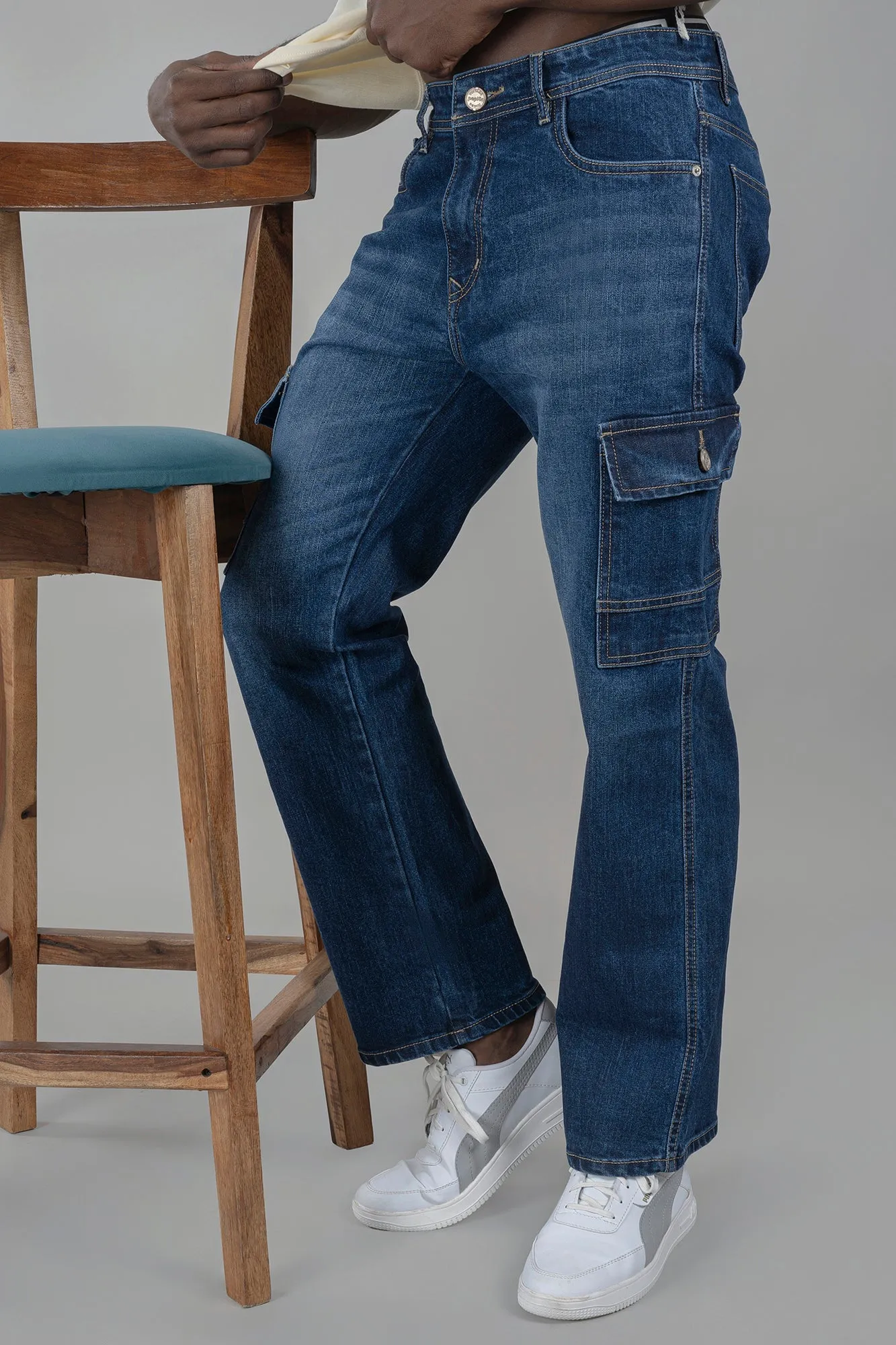 Regular Fit Dark Blue Cargo Jeans