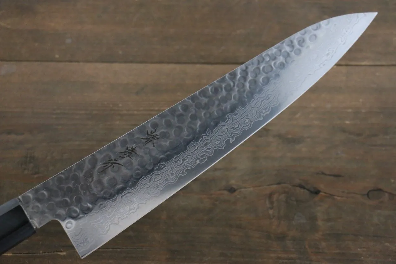 Sakai Takayuki AUS10 45 Layer Damascus Hammered Gyuto 240mm Blue Lacquered Handle with Sheath