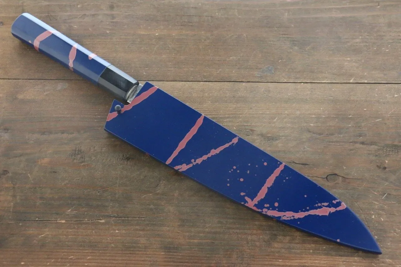 Sakai Takayuki AUS10 45 Layer Damascus Hammered Gyuto 240mm Blue Lacquered Handle with Sheath