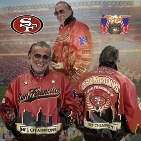 SAN FRANCISCO 49ERS 5X SUPER BOWL CHAMPION SKYLINE VEGAN LEATHER JACKET