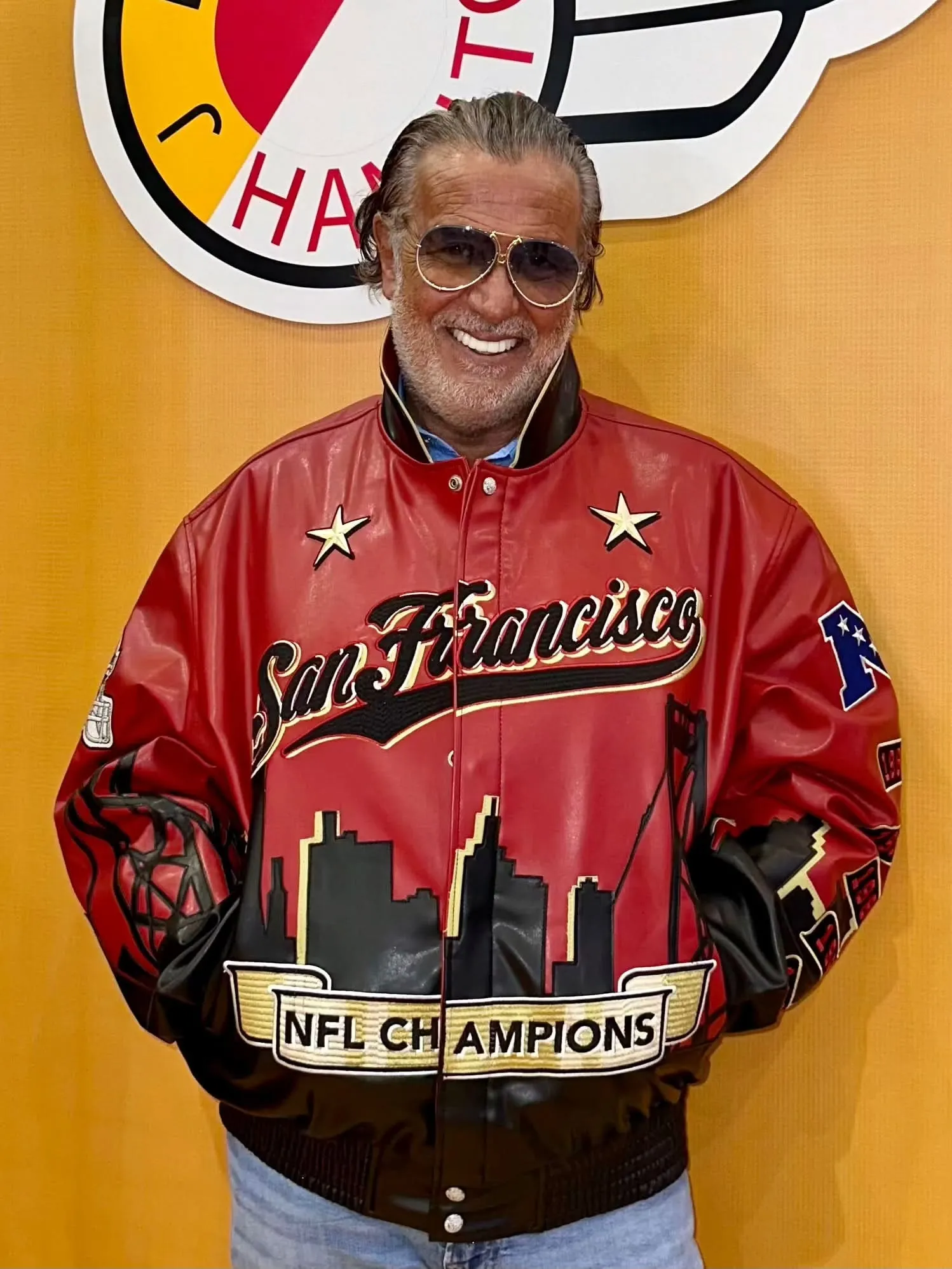 SAN FRANCISCO 49ERS 5X SUPER BOWL CHAMPION SKYLINE VEGAN LEATHER JACKET