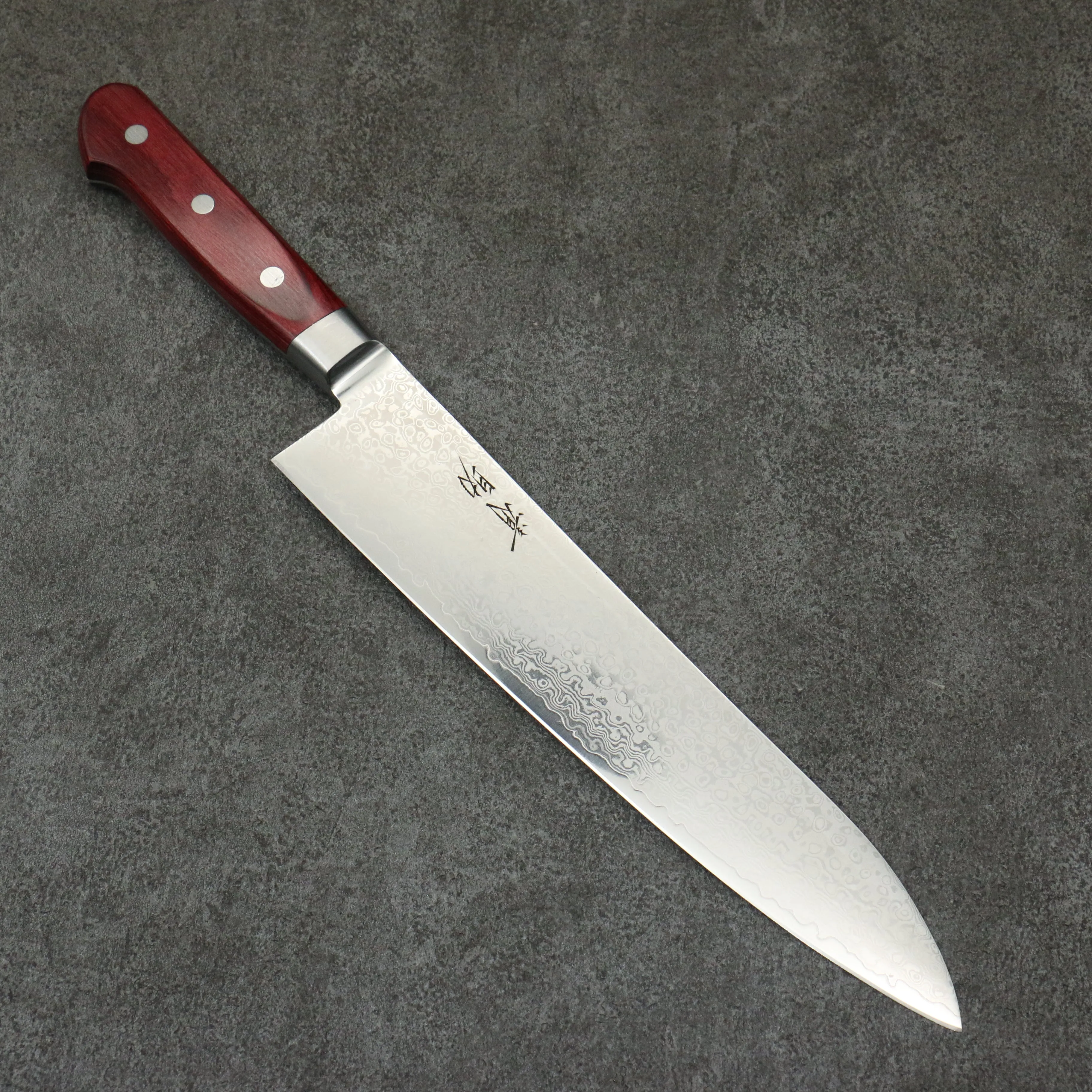 Seisuke VG10 33 Layer Mirrored Finish Damascus Gyuto  240mm Red Pakka wood Handle