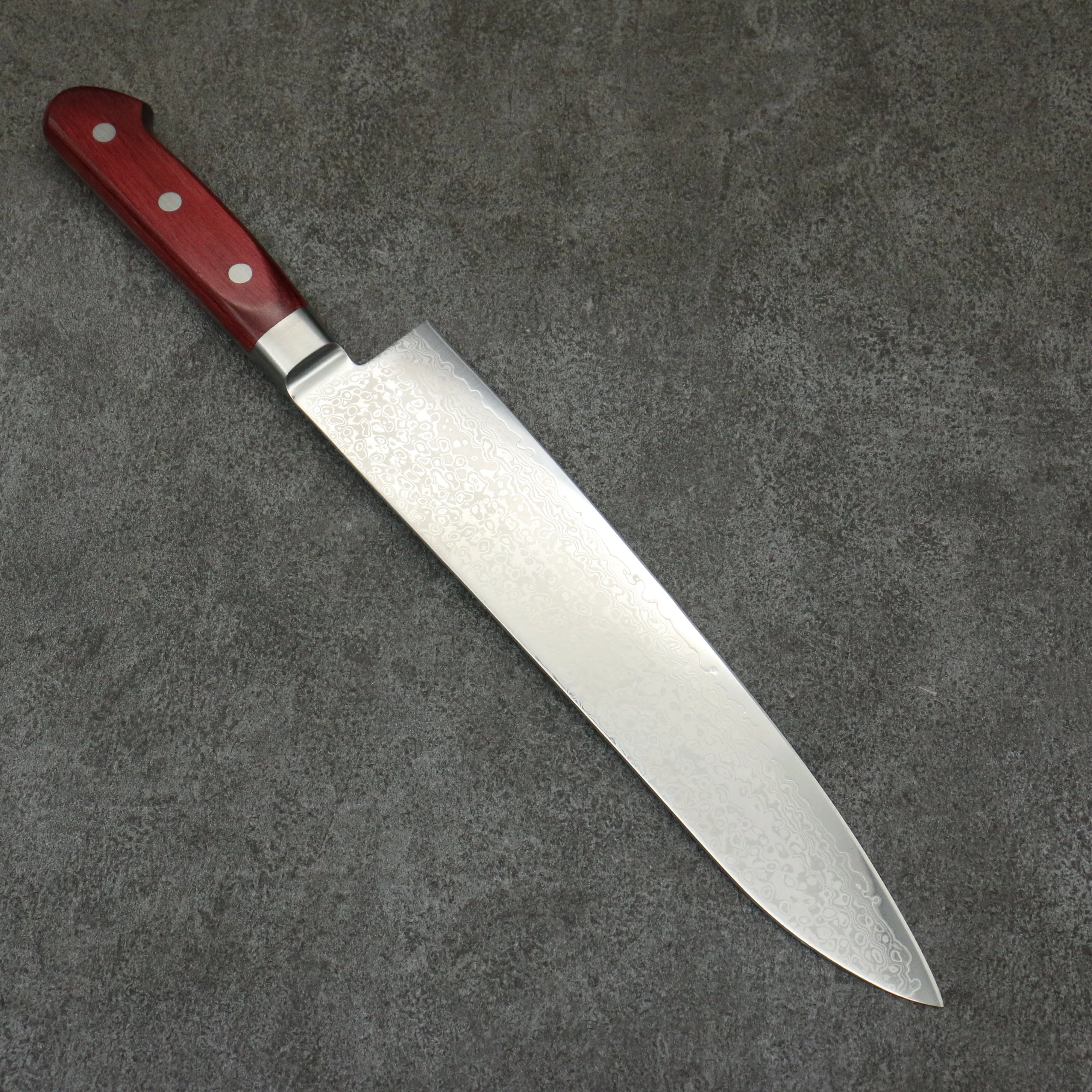 Seisuke VG10 33 Layer Mirrored Finish Damascus Gyuto  240mm Red Pakka wood Handle