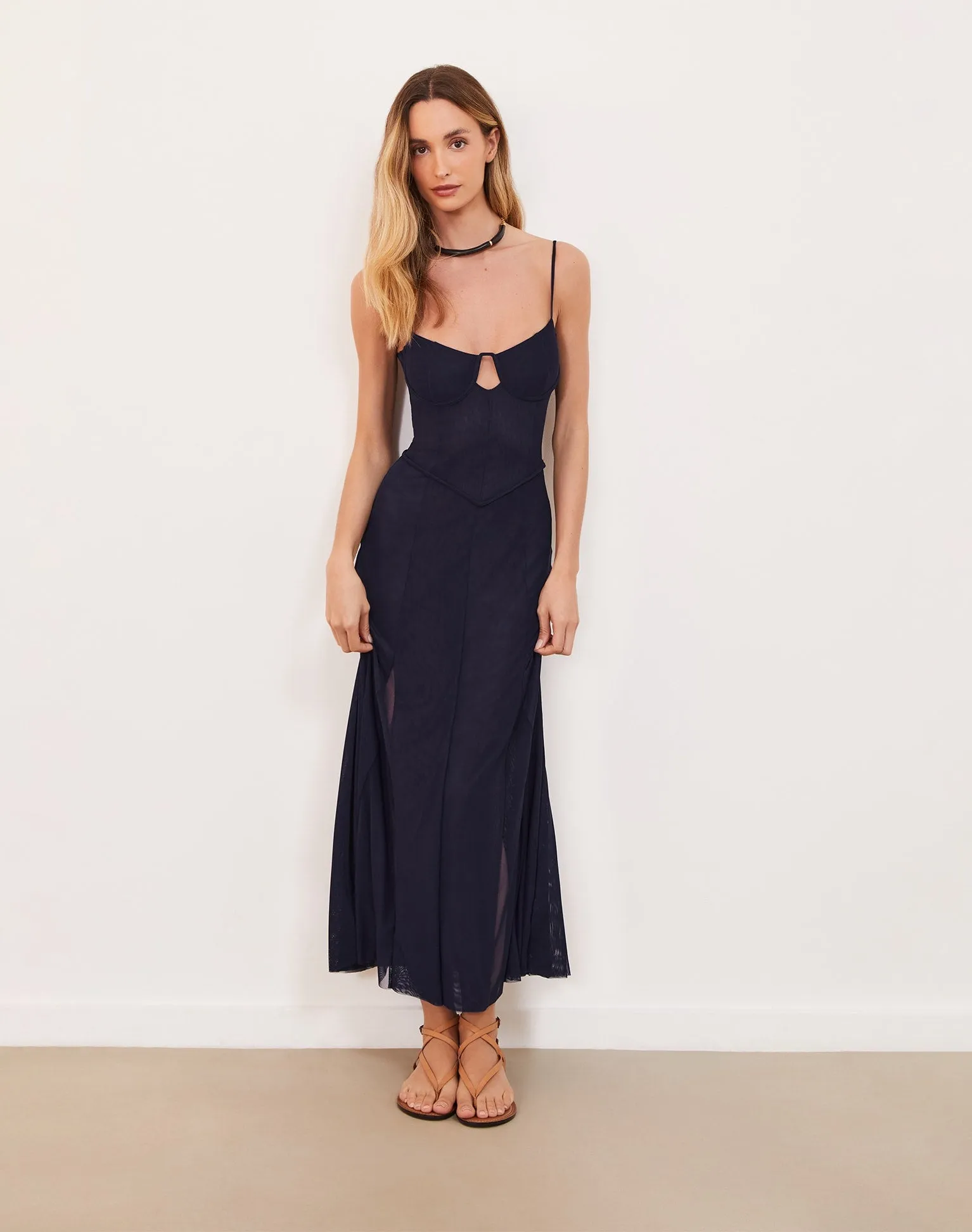 Sheer Maya Long Dress (exchange only) - Indigo